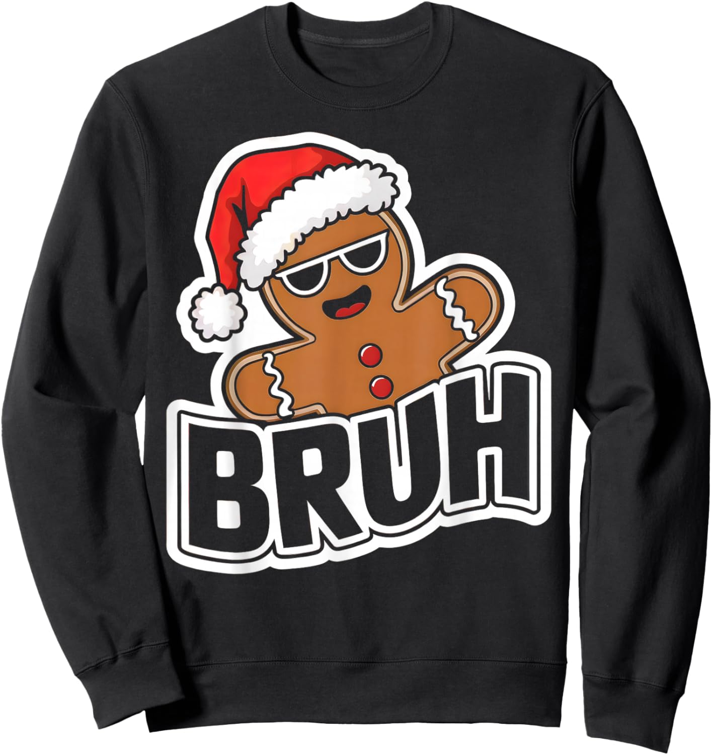 Bruh Funny Christmas Gingerbread Man Teens Boys Kids Sweatshirt - Sweatshirt | Black