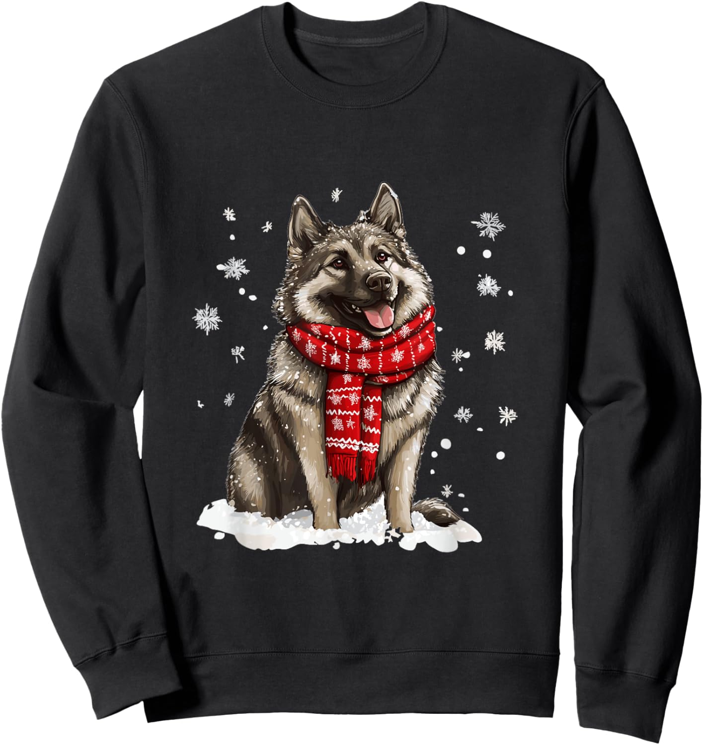 Cute Norwegian Elkhound Dog Christmas Merry X-mas Graphic Sweatshirt - Sweatshirt | Black