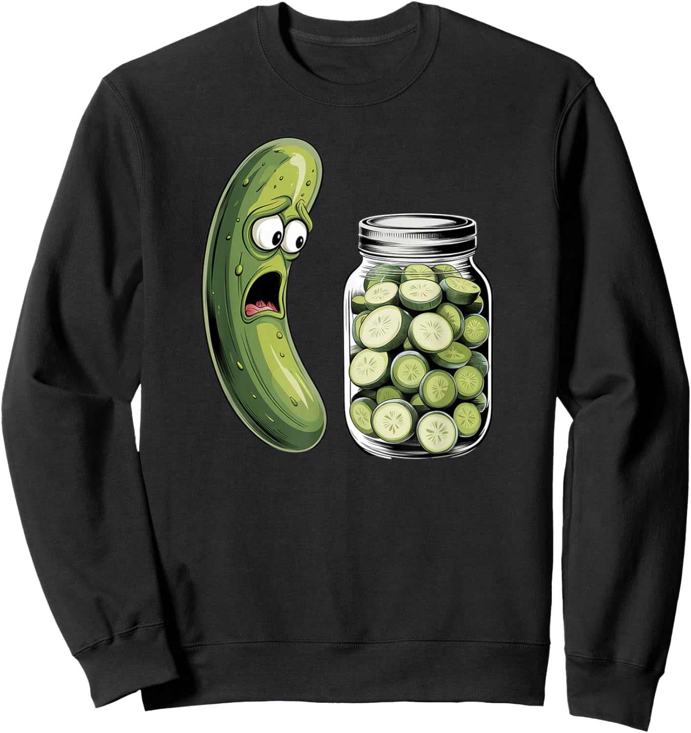 Funny Pickle Surprise A Cucumber And A Jar Of Sliced Pickles Sweatshirt - Sweatshirt | Black