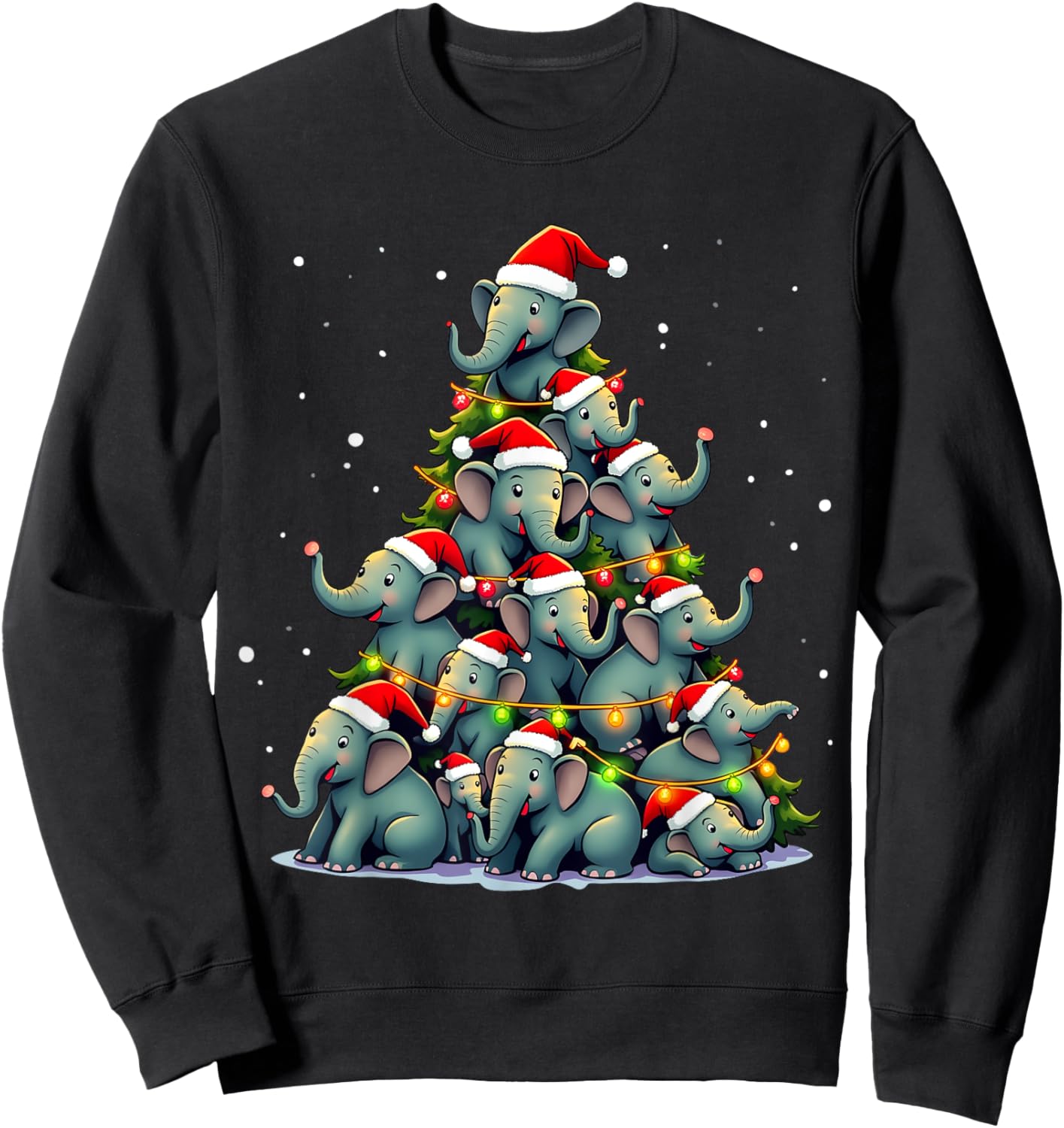 Elephant Christmas Tree Funny Jumbo Holiday Cute Elephant Sweatshirt - Sweatshirt | Black