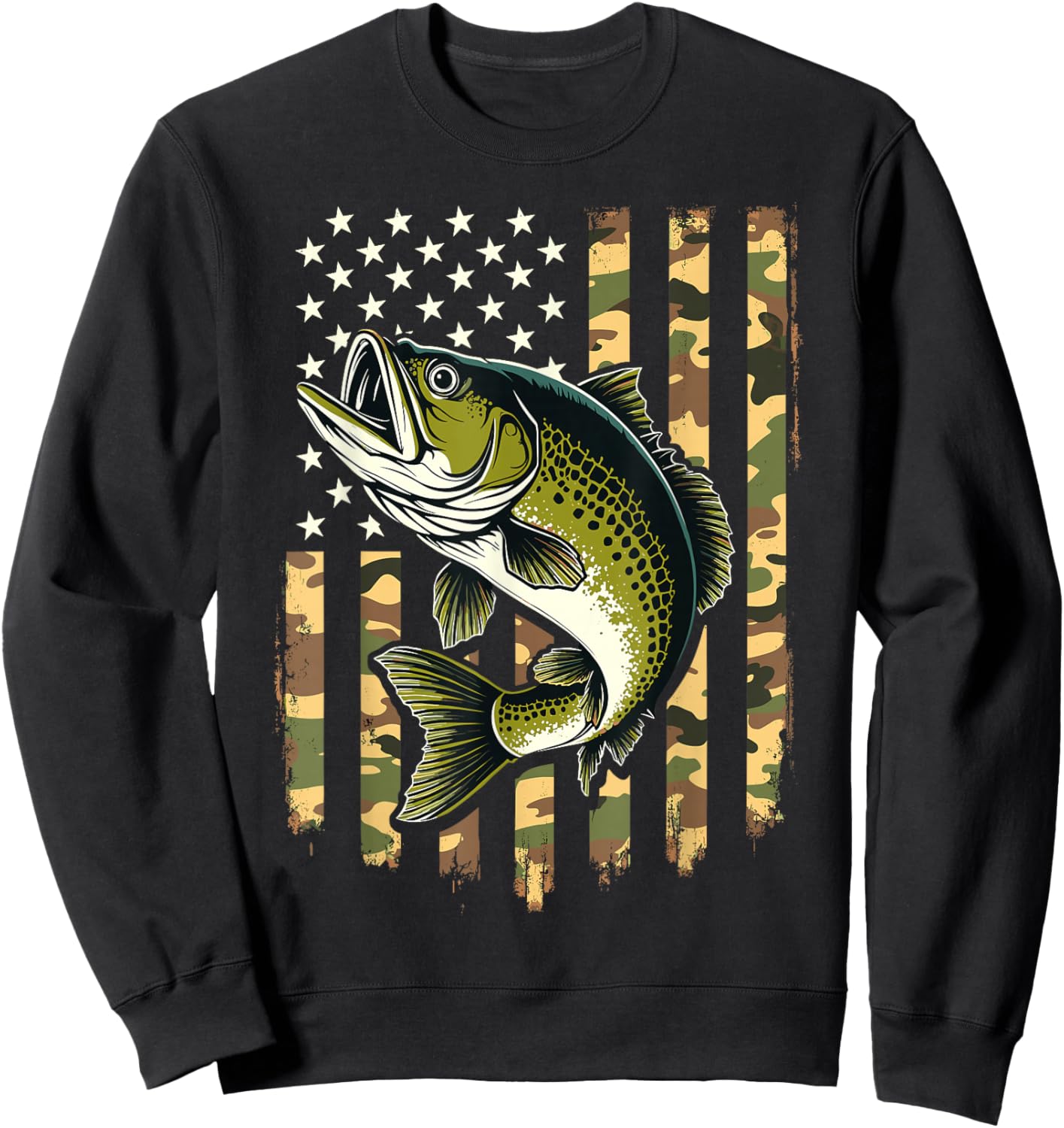 Fishing Camouflage USA American Flag Fisherman Sweatshirt - Sweatshirt | Black