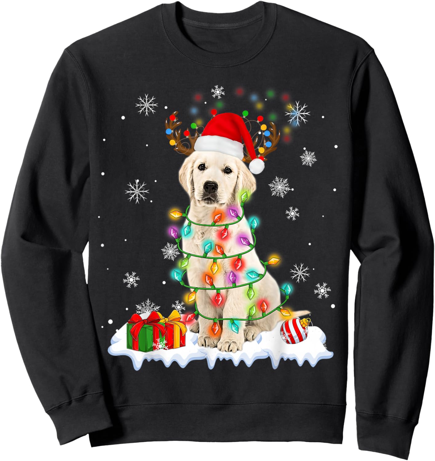 Funny Santa Labrador Retriever Christmas Light Dog Xmas 2025 Sweatshirt - Sweatshirt | Black