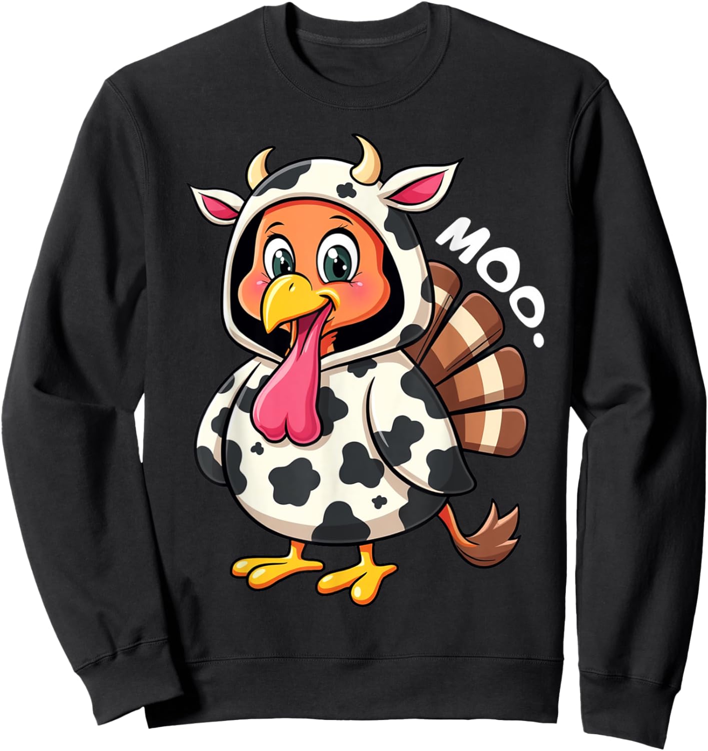 Turkey Moo Cow Costume Funny Turkey Thanksgiving Sweatshirt - Sweatshirt | Black
