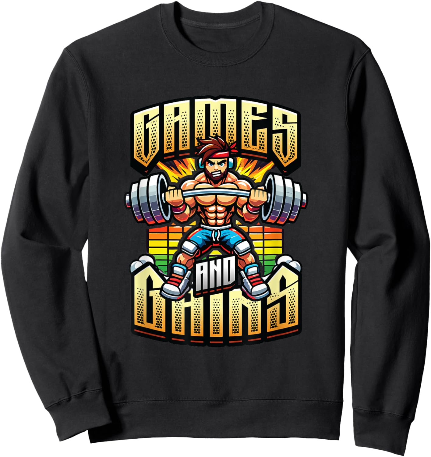 Games And Gains Gym Workout Fitness Enthusiast Gamer Sweatshirt - Sweatshirt | Black
