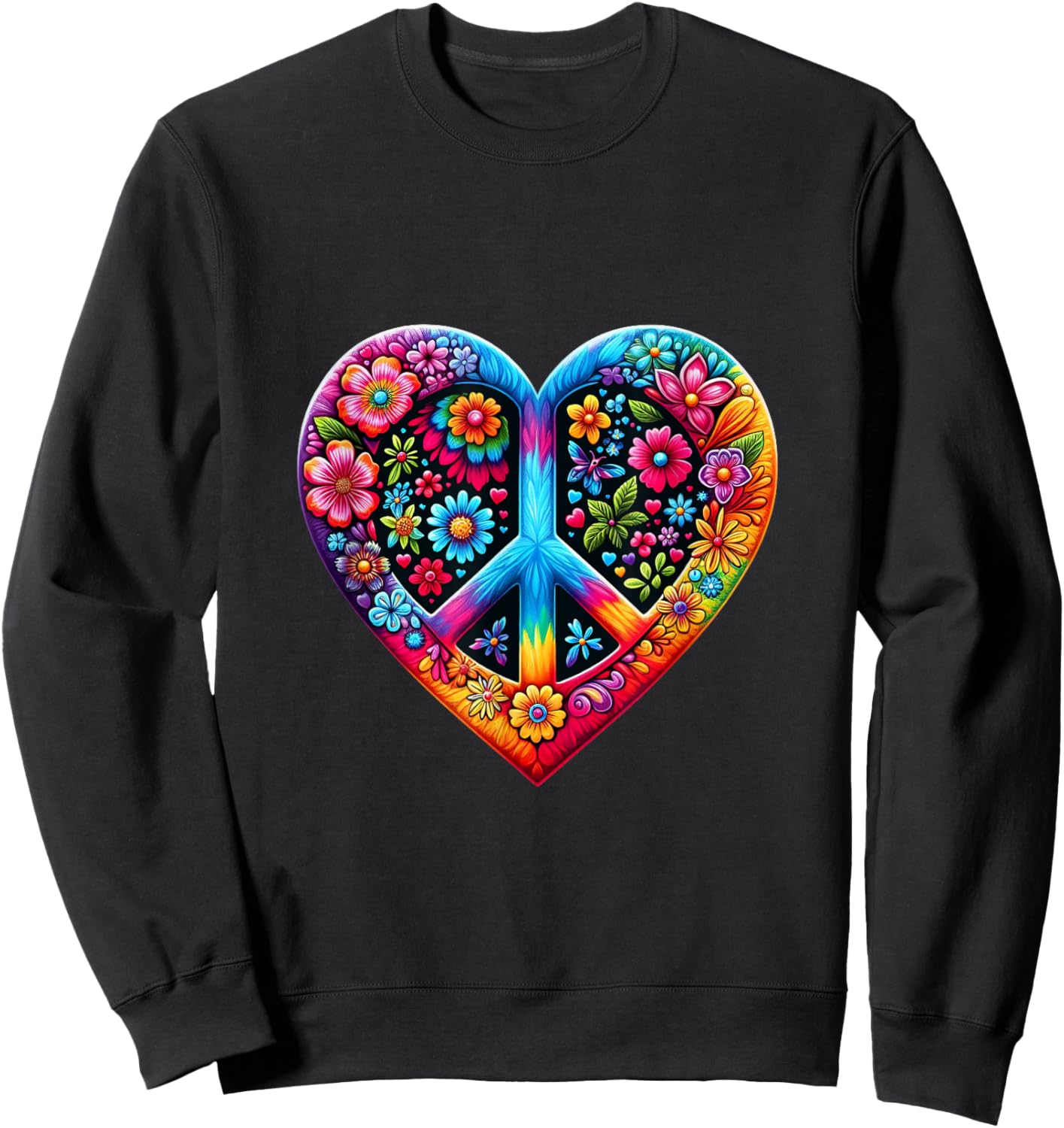 Love Peace Sign 60s 70s Groovy Hippie Flower Vintage Tie Dye Sweatshirt - Sweatshirt | Black