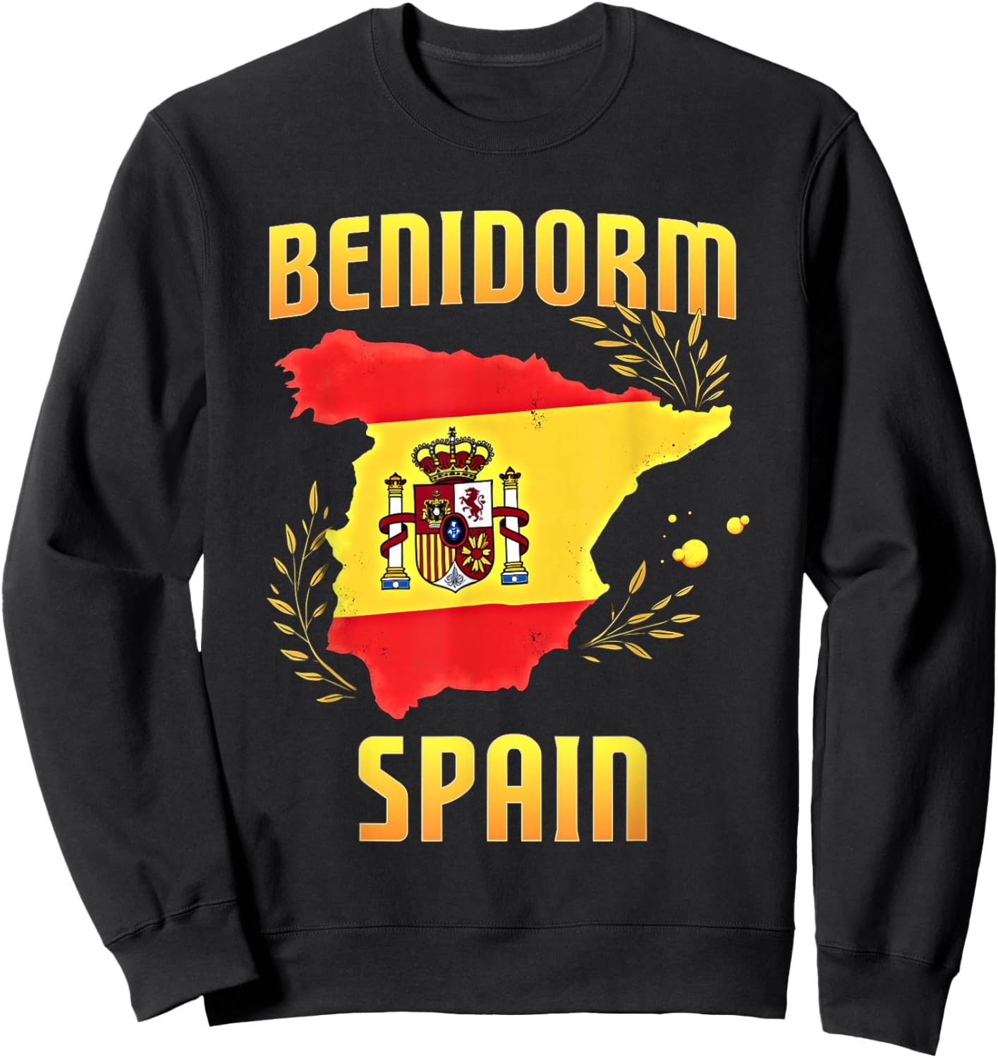 Benidorm Spain Souvenir Travel Vacation Spanish Flag Map Sweatshirt - Sweatshirt | Black