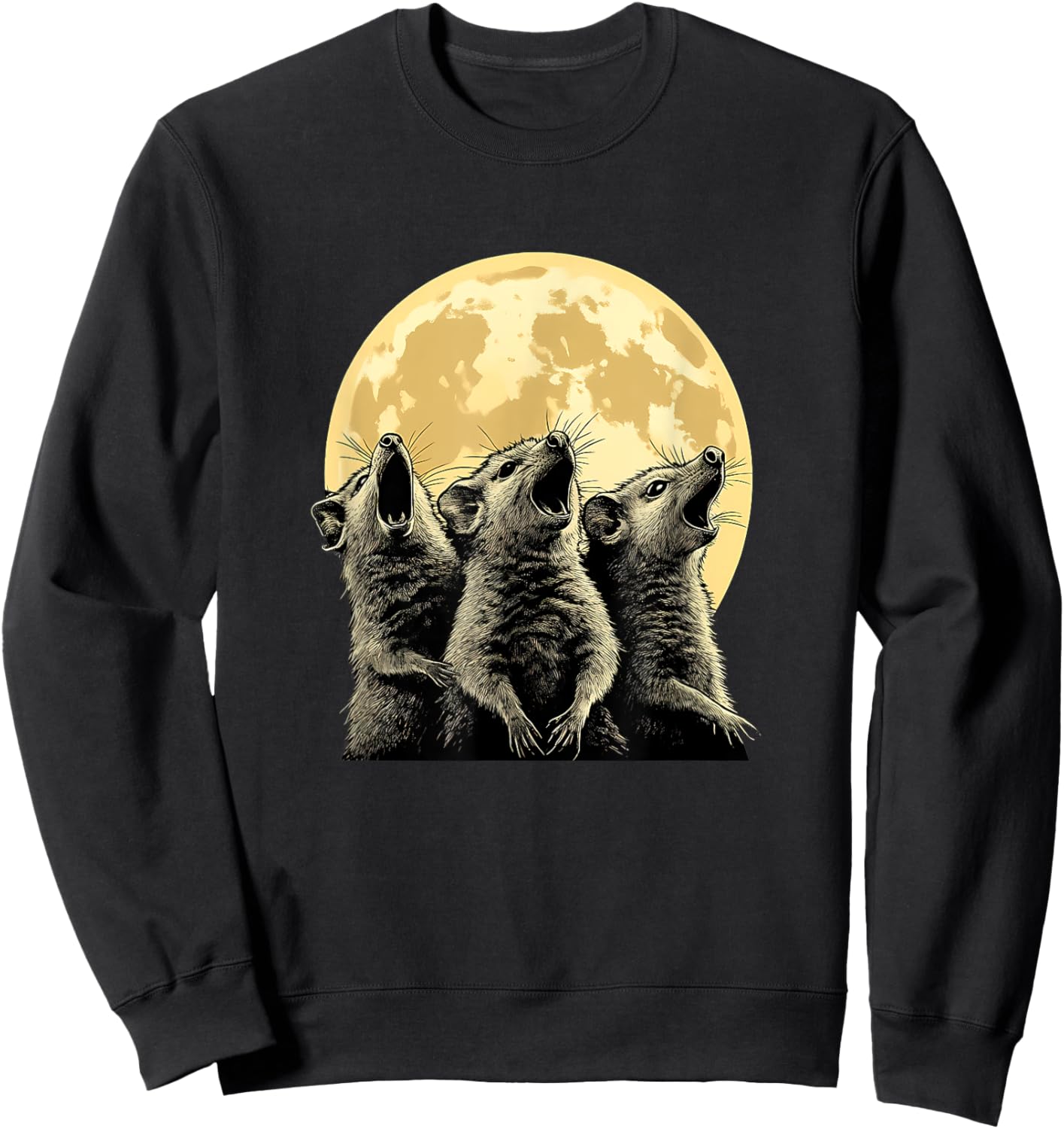 Three Possums Howling at the Moon - Funny 3 Opossum Howl Sweatshirt - Sweatshirt | Black