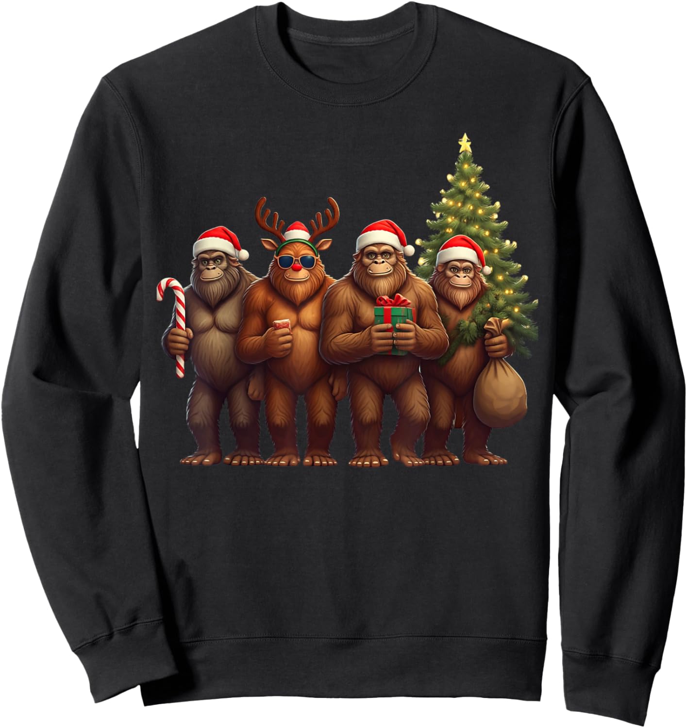 Santa Bigfoot Christmas Lights Bigfoot Lover Xmas Squad Sweatshirt - Sweatshirt | Black