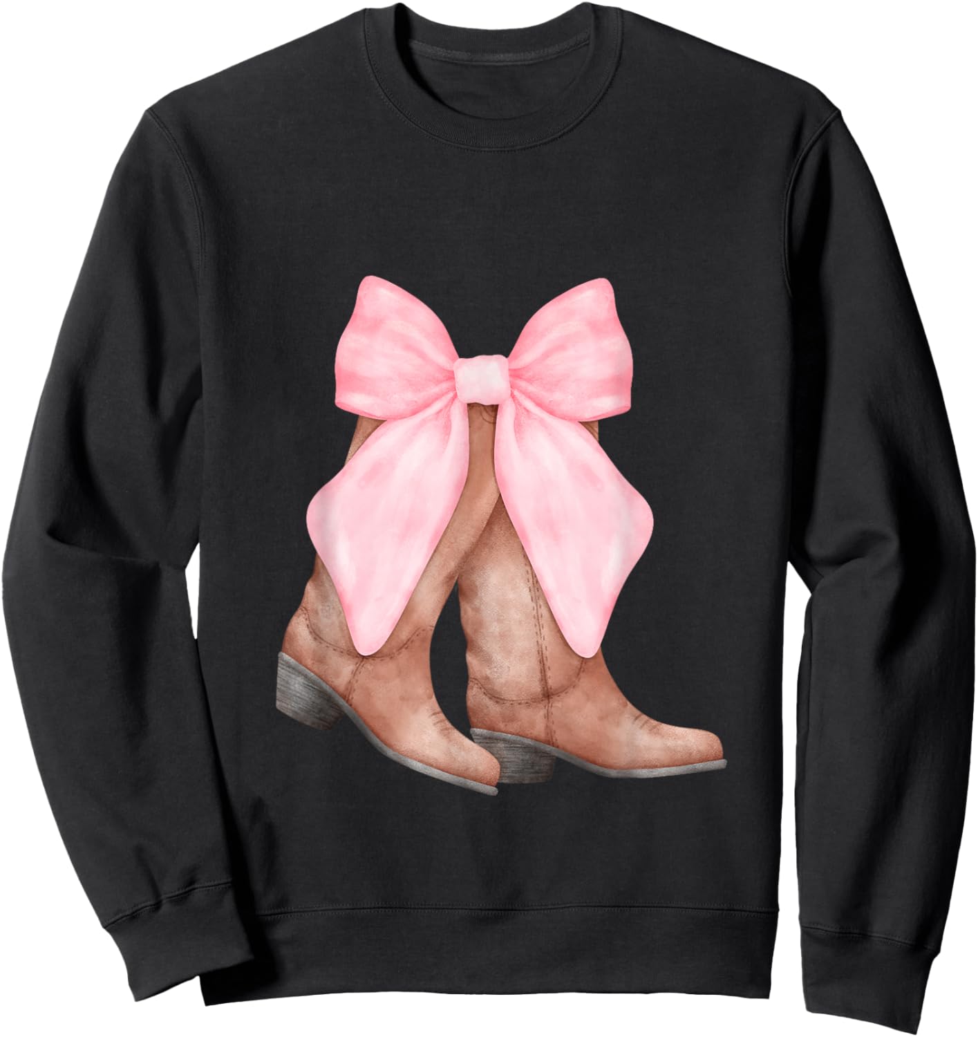 Coquette Pink Bow Cowboy Boots Girls Western Sweatshirt - Sweatshirt | Black