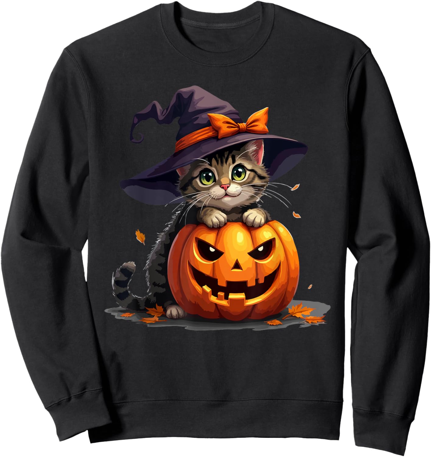 Funny Cute Cat in Pumpkin Halloween Witch Cats Lover Spooky Sweatshirt - Sweatshirt | Black