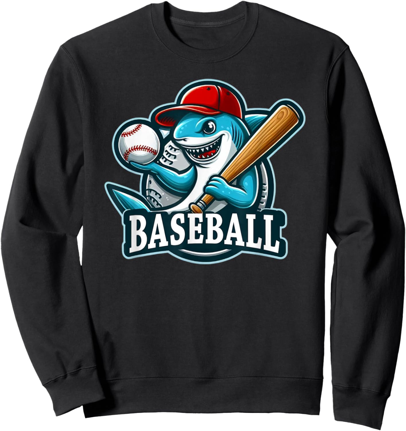 Baseball Shark Playing Baseball Sweatshirt - Sweatshirt | Black