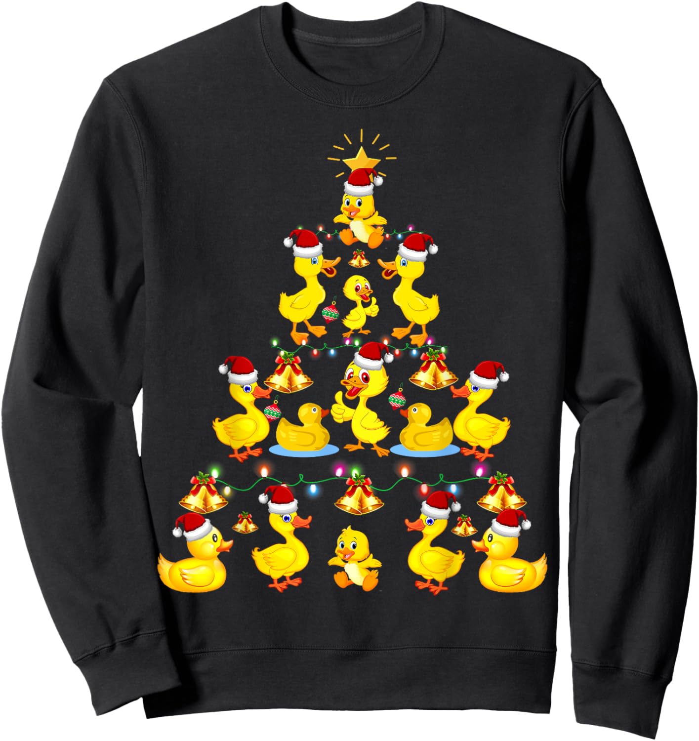 Cute Duck Santa Hat Christmas Tree Lights Holiday Costume Sweatshirt - Sweatshirt | Black