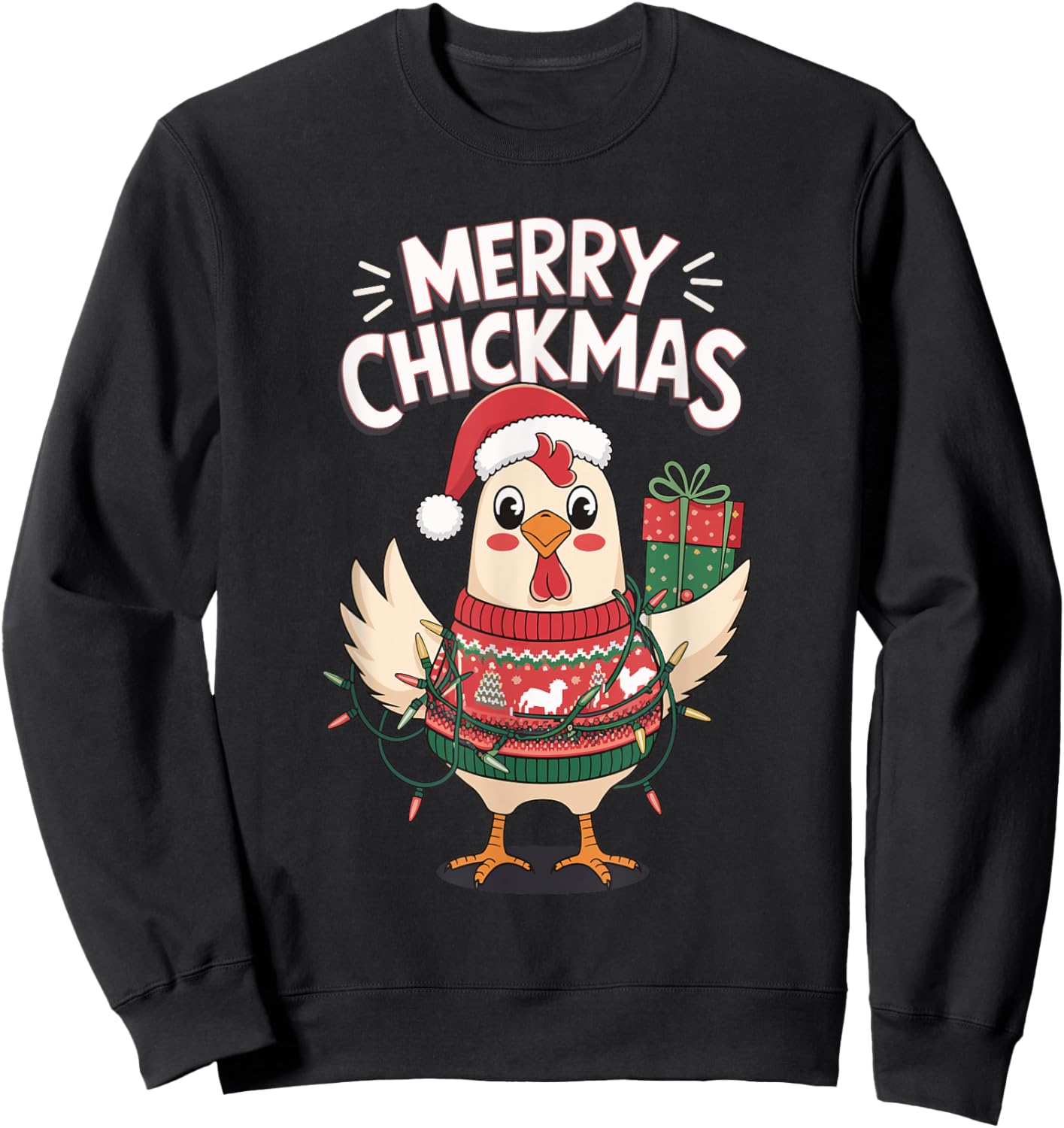 Merry Chickmas Christmas Chicken Sweatshirt - Sweatshirt | Black
