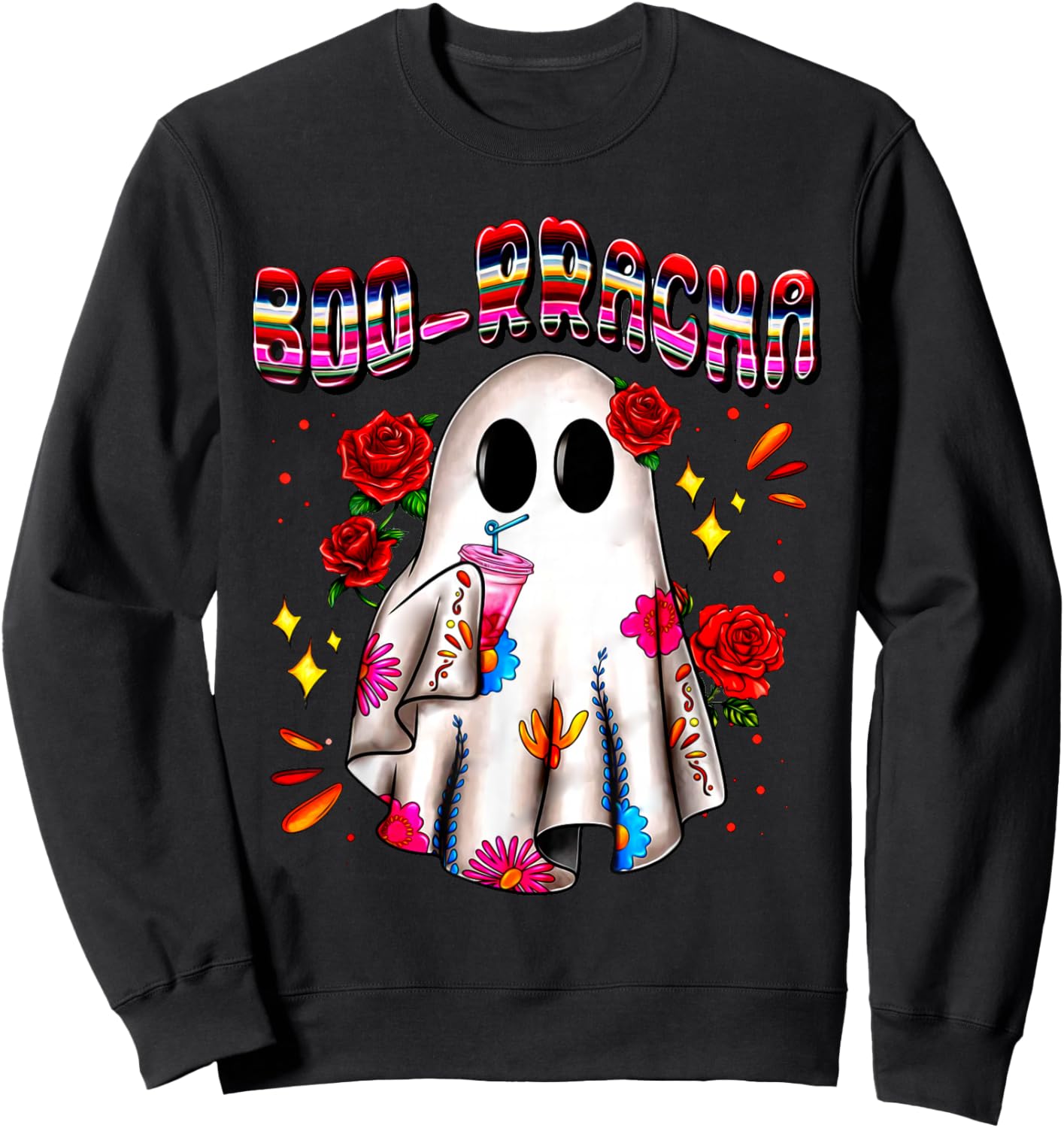Boo-Racha Cute Ghost Drink Fiesta Halloween Funny Sweatshirt - Sweatshirt | Black