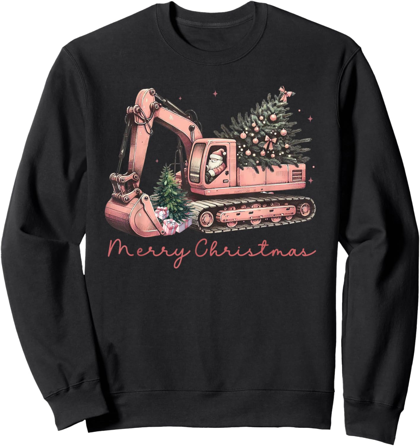 Merry Christmas Construction Excavator Christmas Tree Light Sweatshirt - Sweatshirt | Black