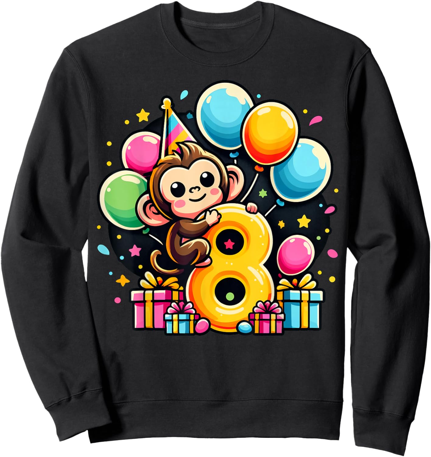 Monkey 8th birthday boy girl 8 years old eighth eight Monkey Sweatshirt - Sweatshirt | Black