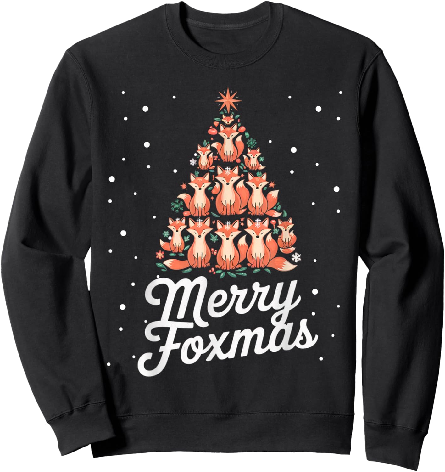 Fox Xmas Tree Foxes Christmas Tree Merry Foxmas Sweatshirt - Sweatshirt | Black
