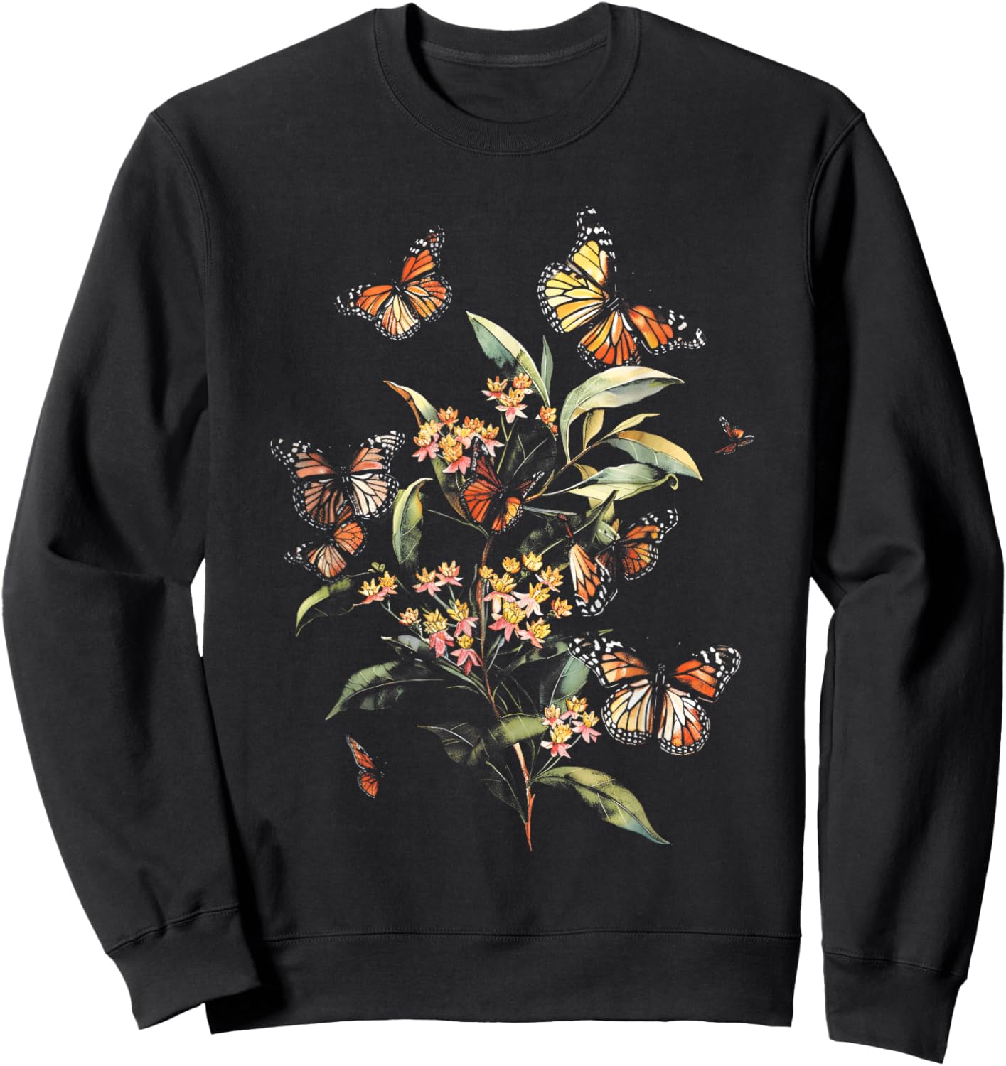Vintage Monarch Butterfly Milkweed Flower Girl Plant Mom Sweatshirt - Sweatshirt | Black