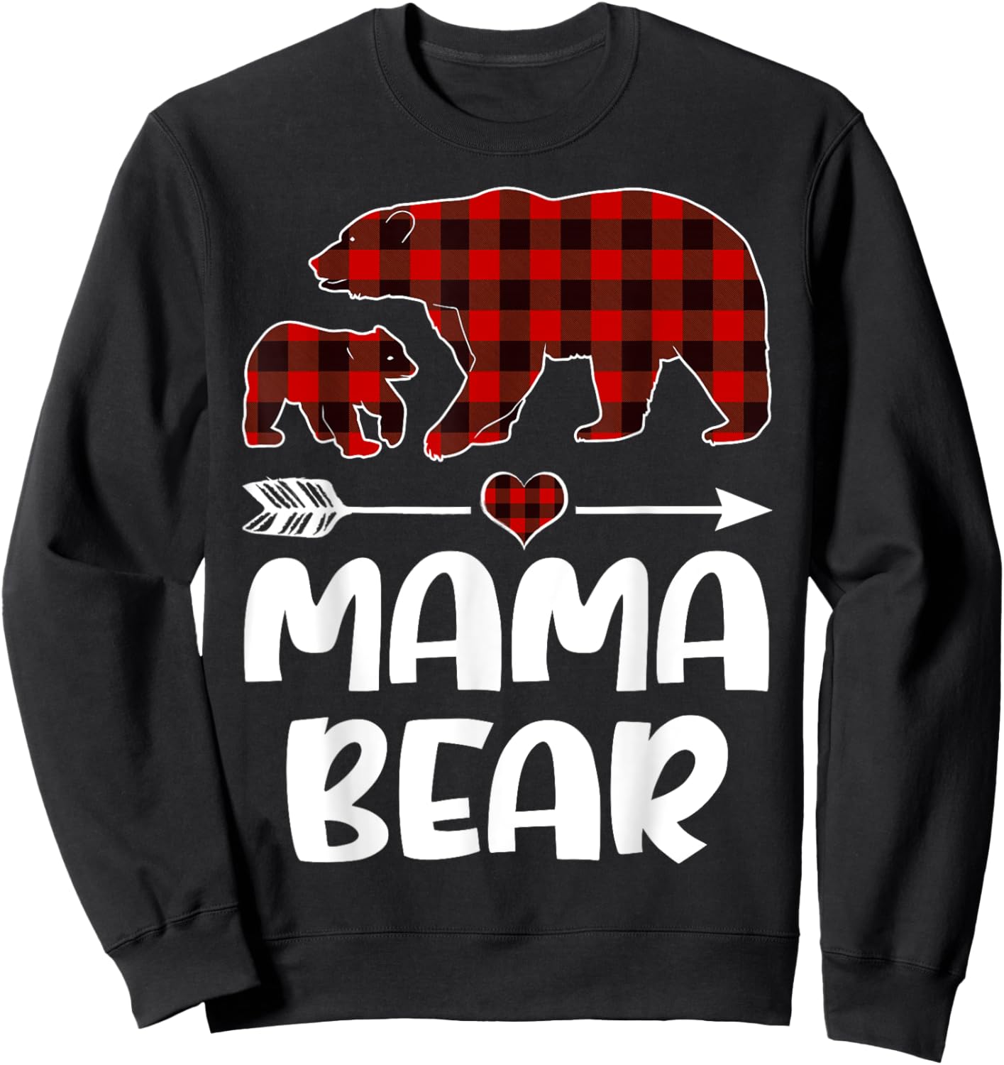 Mama Bear Red& Black Plaid Flannel Christmas Family Pajamas Sweatshirt - Sweatshirt | Black