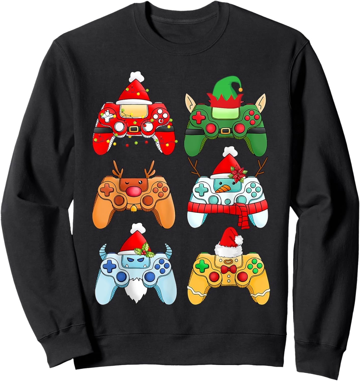 Video Game Christmas Controller Xmas Gamer Santa Hat Boys Sweatshirt - Sweatshirt | Black