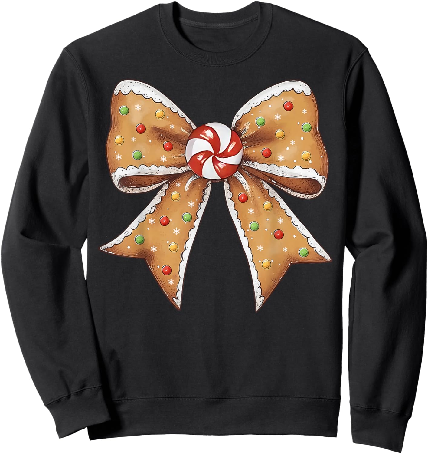 Cute Gingerbread Coquette Bow Christmas Women Kids Girls Sweatshirt - Sweatshirt | Black