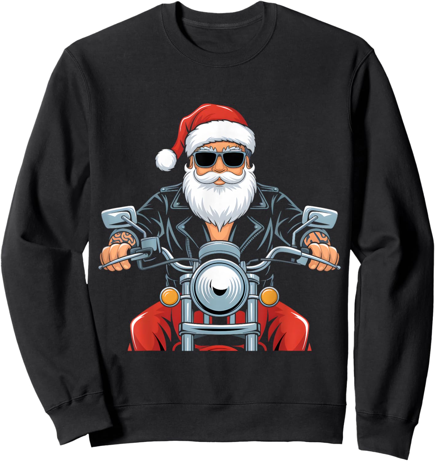Christmas Funny Santa Claus Humor X-Mas Vacation Motorcycle Sweatshirt - Sweatshirt | Black