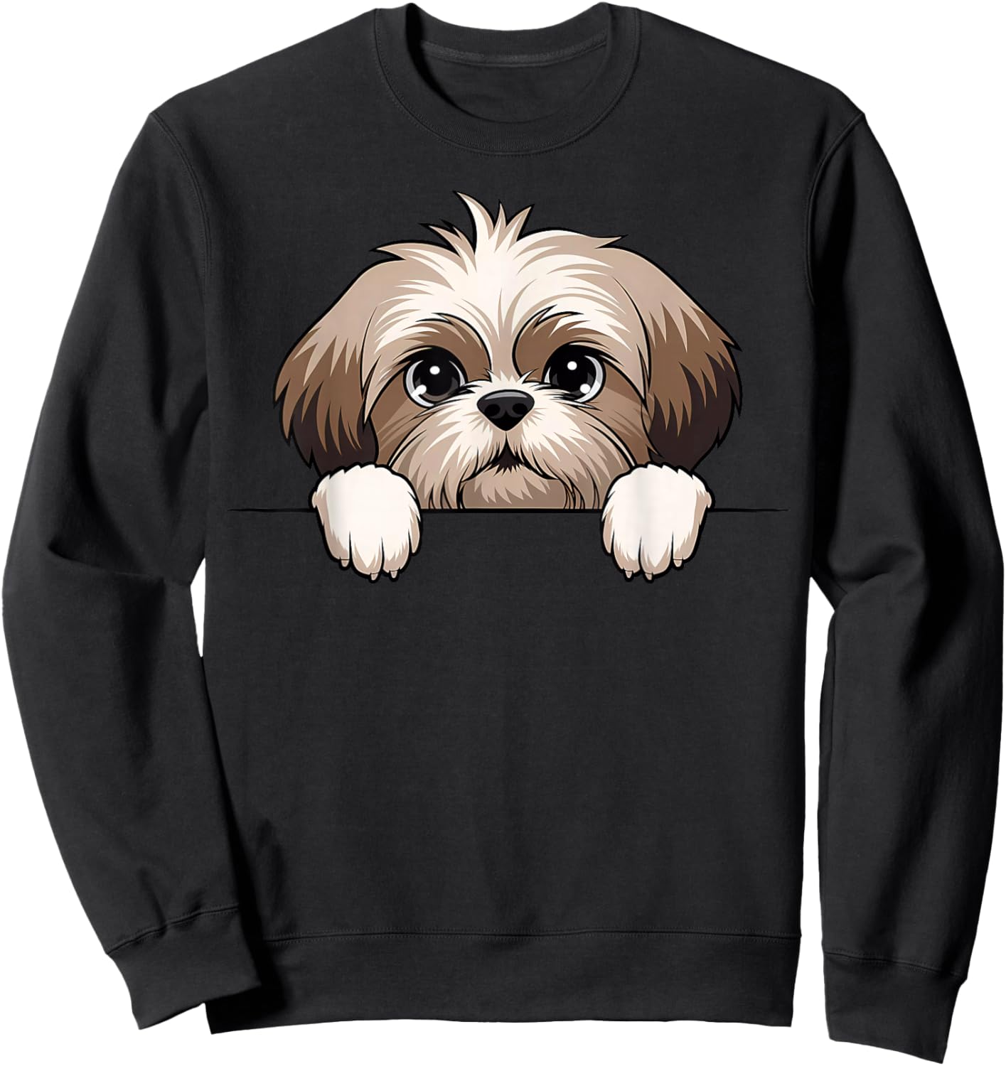 Cute Shih Tzu Peeking Puppy Funny Dog Lover Sweatshirt - Sweatshirt | Black