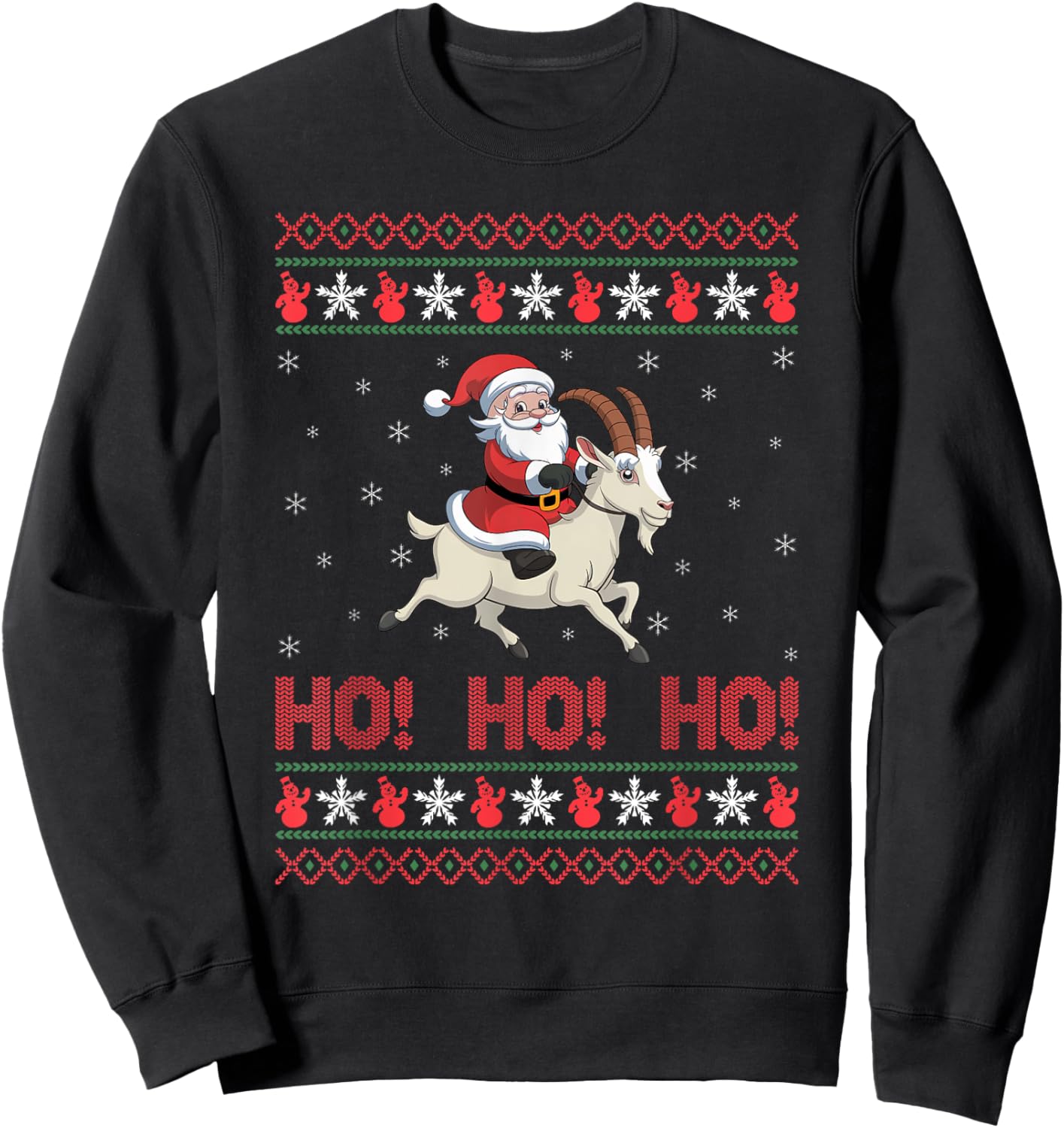 Ho Ho Ho Santa Riding Goat Ugly Christmas Sweater Sweatshirt - Sweatshirt | Black