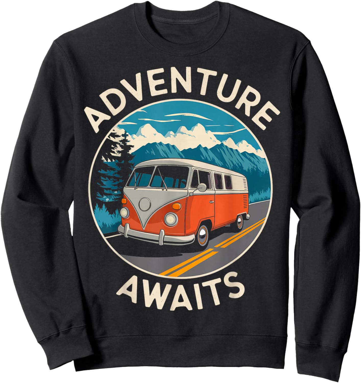 Vintage Van Scenic Road Trip Sweatshirt - Sweatshirt | Black