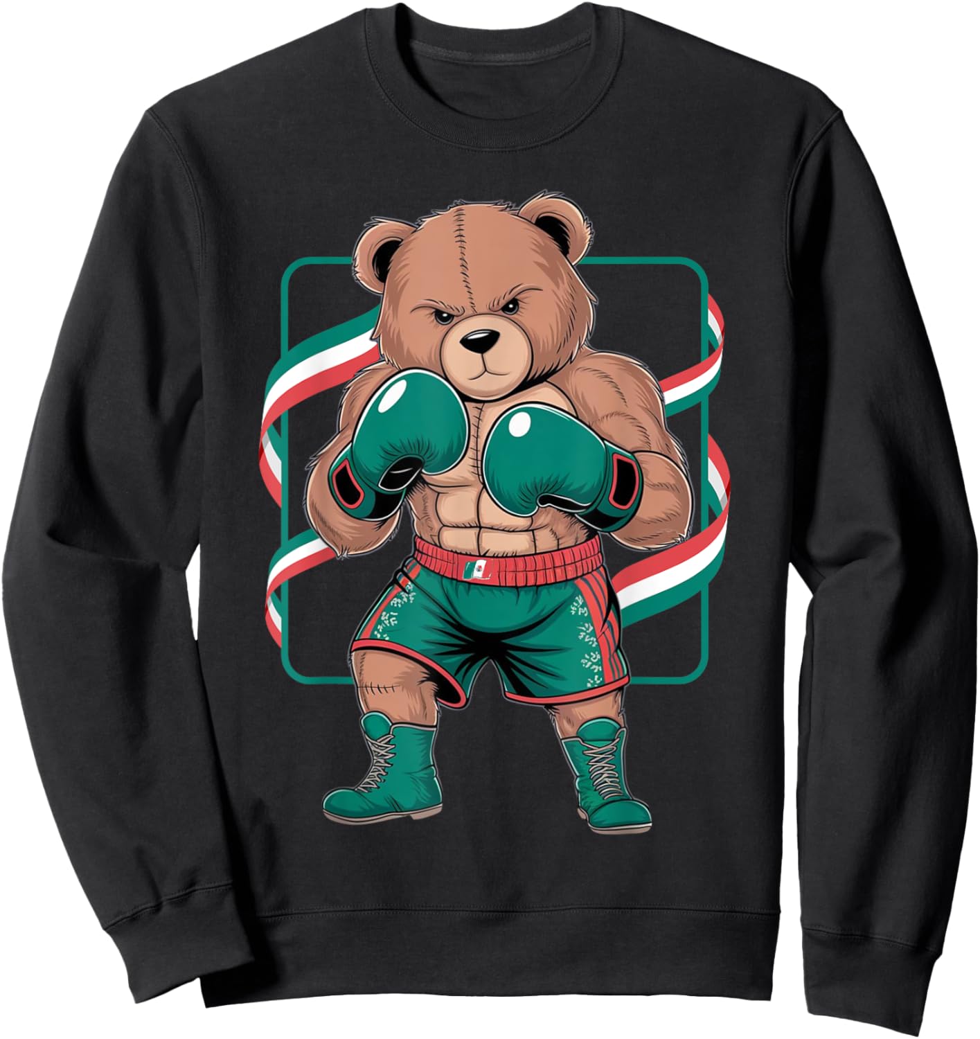Mexican Teddy Bear Boxing Player Gloves Gym Stylish Costume Sweatshirt - Sweatshirt | Black