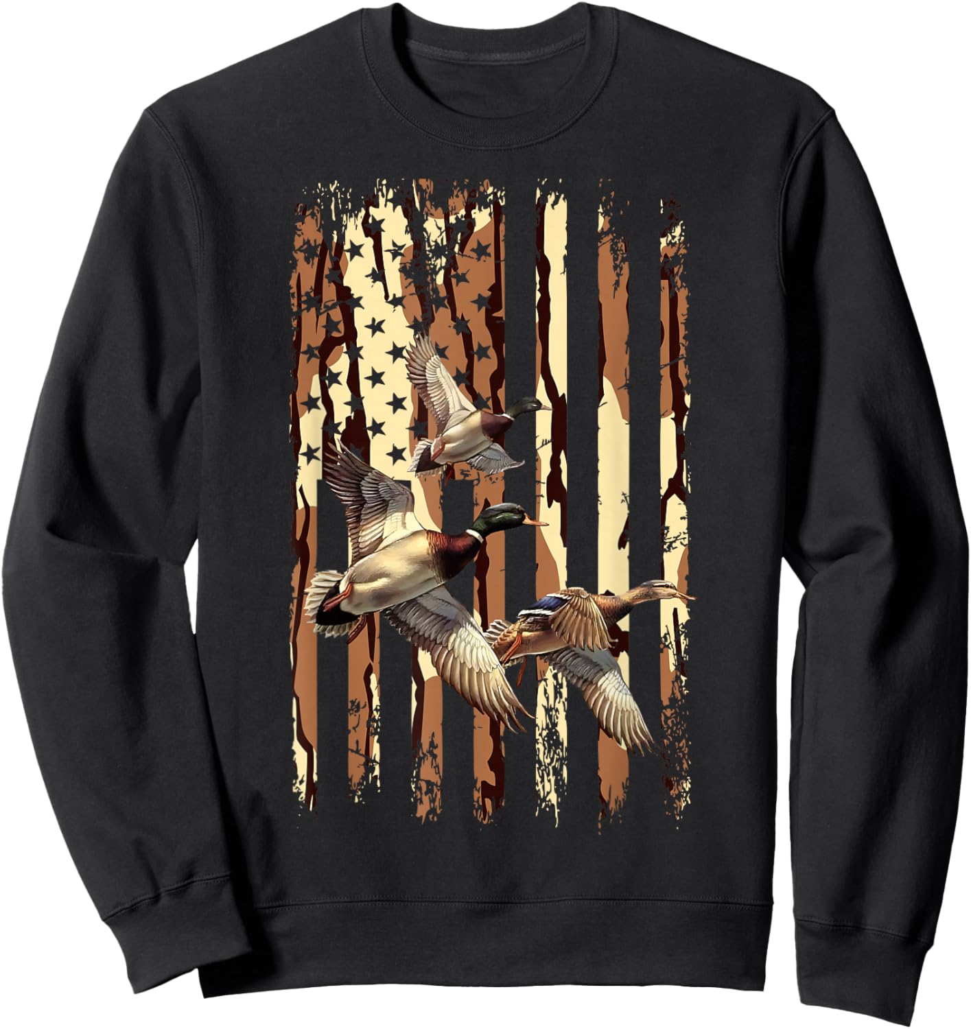 Duck Hunt American Flag Waterfowl Hunting Bottom lands Camo Sweatshirt - Sweatshirt | Black