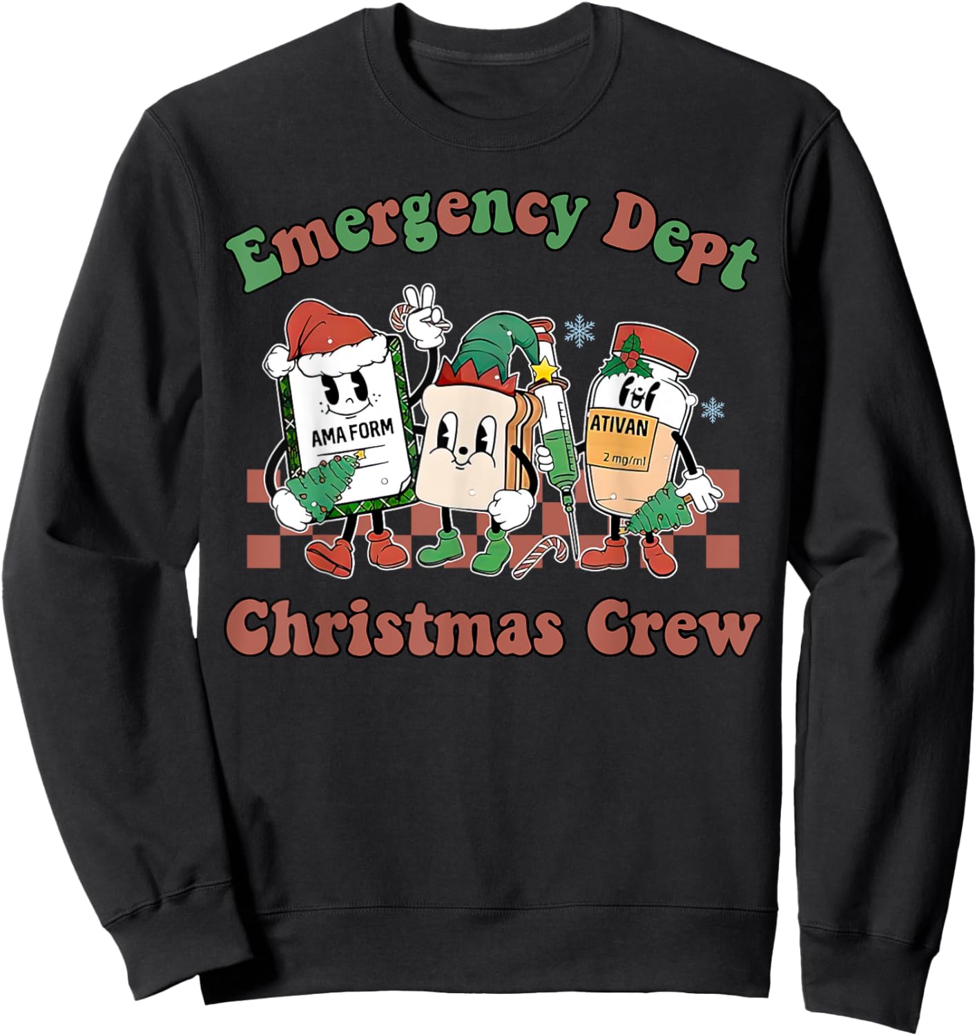 Emergency Department ER Nurse Christmas Outfit Adult Christmas/Winter Holidays Black X-Small Short Sleeve Christmas-themed Emergency Room Staff Sweatshirt - Sweatshirt | Black
