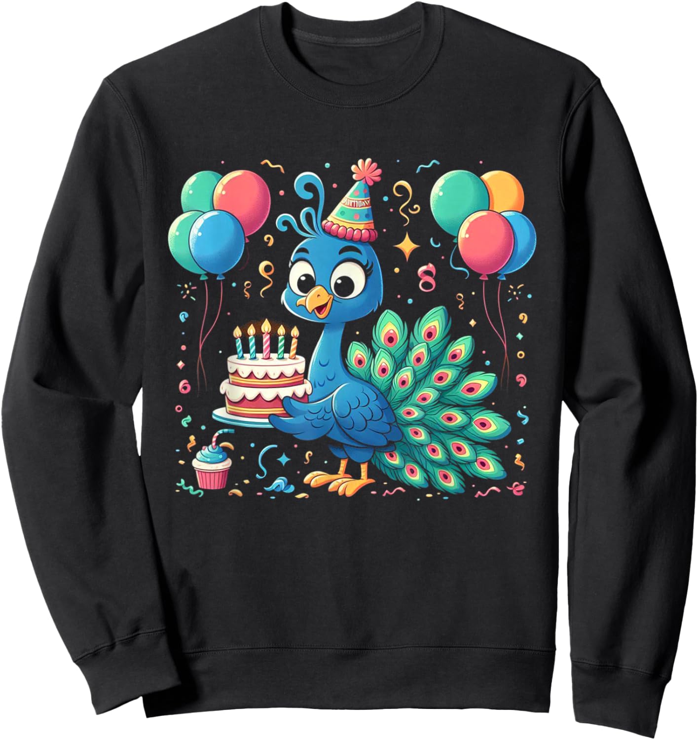 Peacock Kids Birthday Party Boy Bday Girl Candles Sweatshirt - Sweatshirt | Black