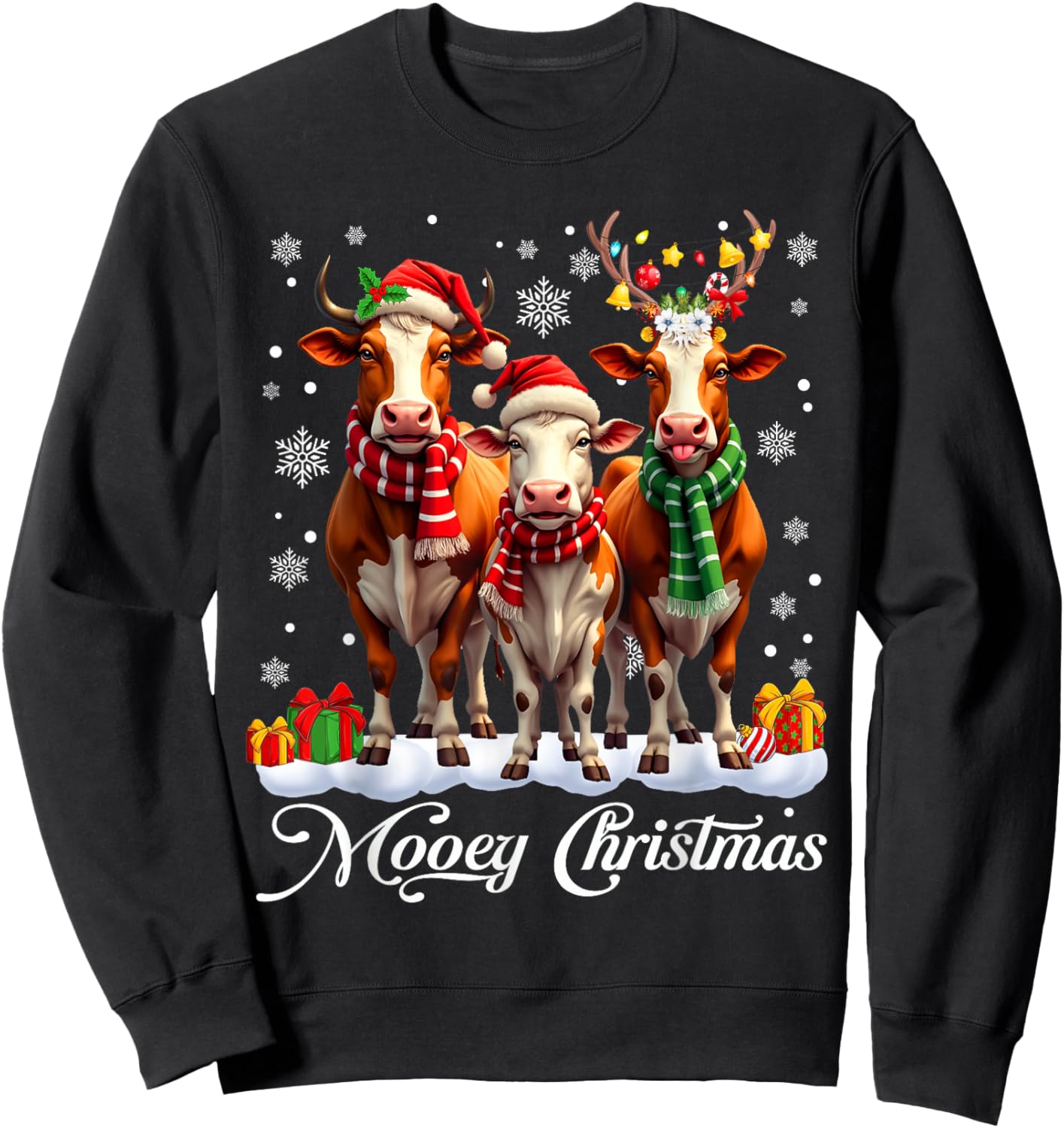 Mooey Christmas Dairy Milk Cow Western Costume Women Sweatshirt - Sweatshirt | Black