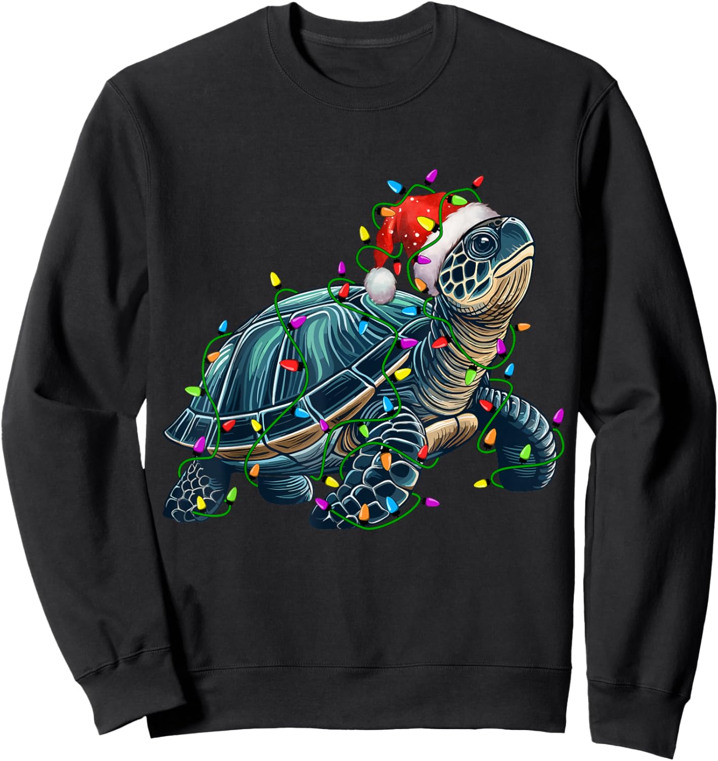 Turtle Santa Christmas Tree Lighting Xmas Funny Sweatshirt - Sweatshirt | Black