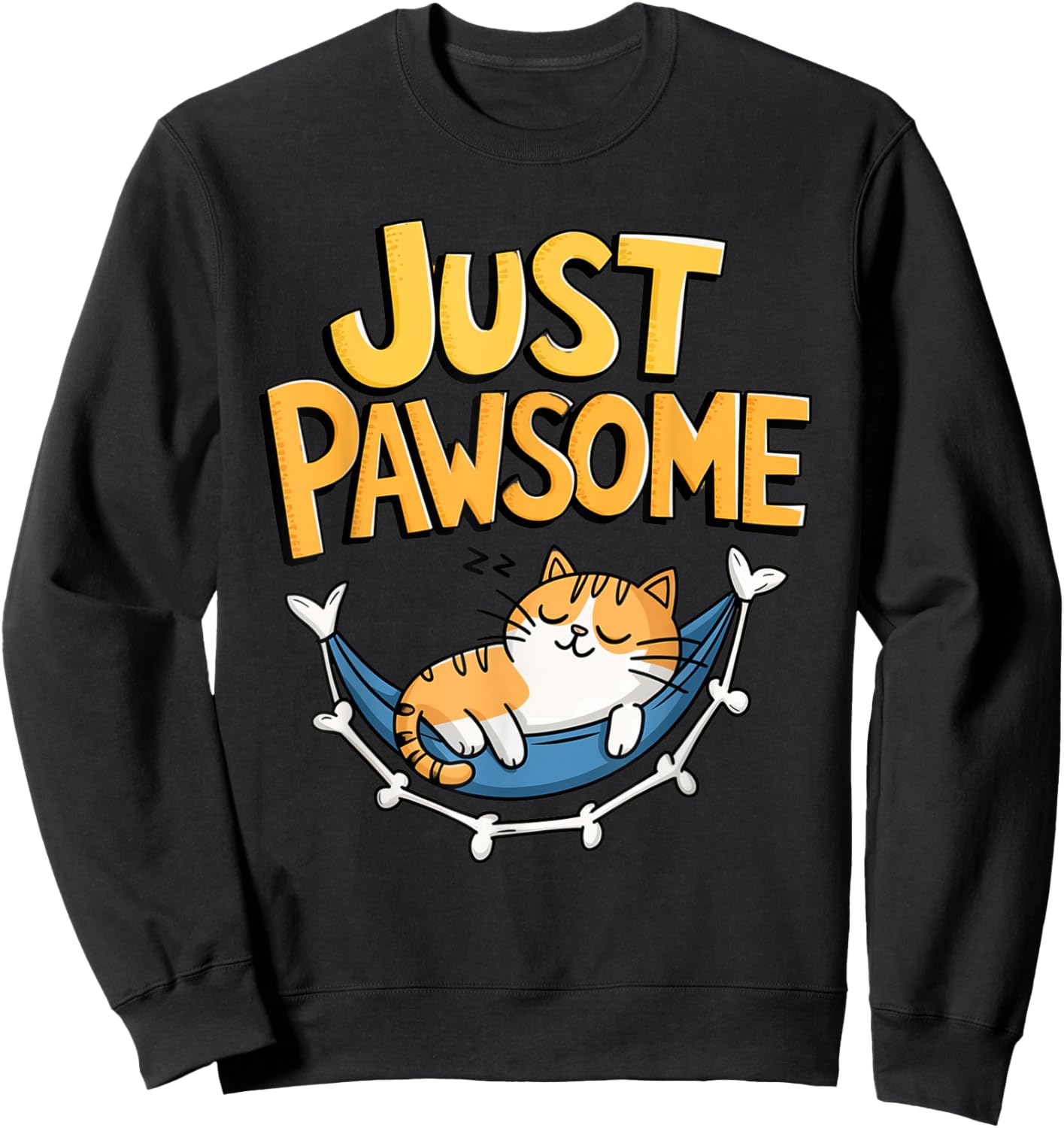 Cartoon Cat Lounging in Hammock Pawsome Sweatshirt - Sweatshirt | Black