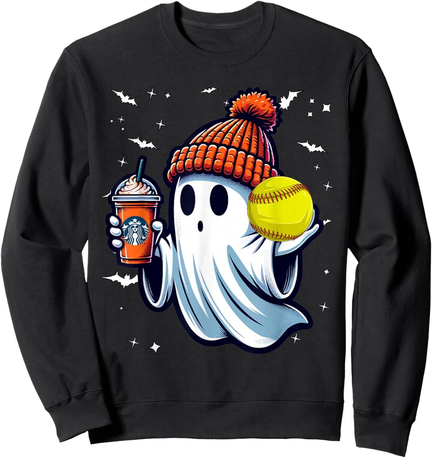 Ghost Pumpkin Drinks Beanie Fall Softball Lovers Halloween Sweatshirt - Sweatshirt | Black
