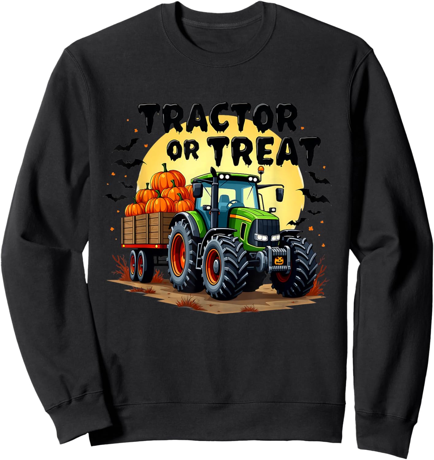 Tractor or Treat Halloween Pumpkin Harvest Trick Or Treat Sweatshirt - Sweatshirt | Black