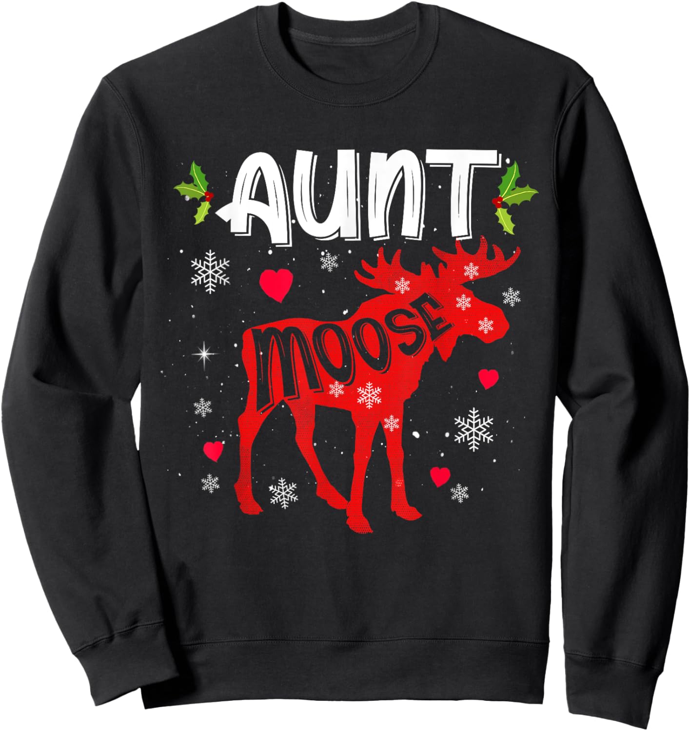 Aunt Moose Heart Christmas Family Matching Xmas Pajamas Sweatshirt - Sweatshirt | Black