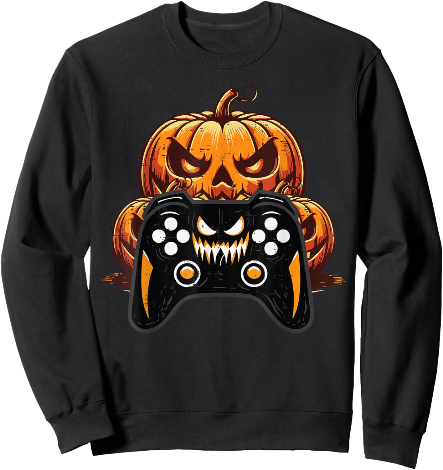 Gamer Video Game Pumpkin Halloween Men Boys Kids Teen Youth Sweatshirt - Sweatshirt | Black
