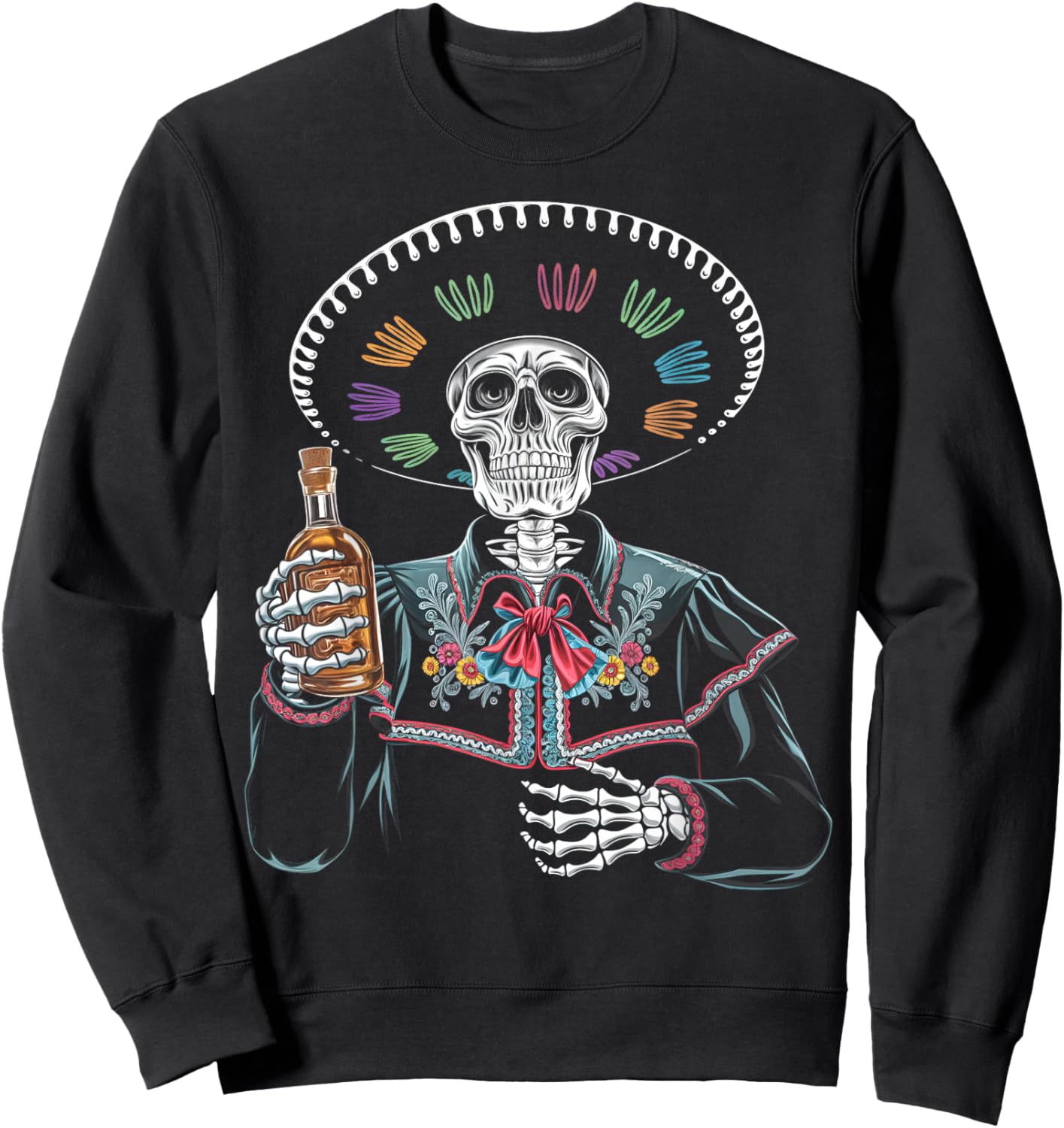 Skeleton Tequila Mexico Dia De Los Muertos Mexican Men Sweatshirt - Sweatshirt | Black