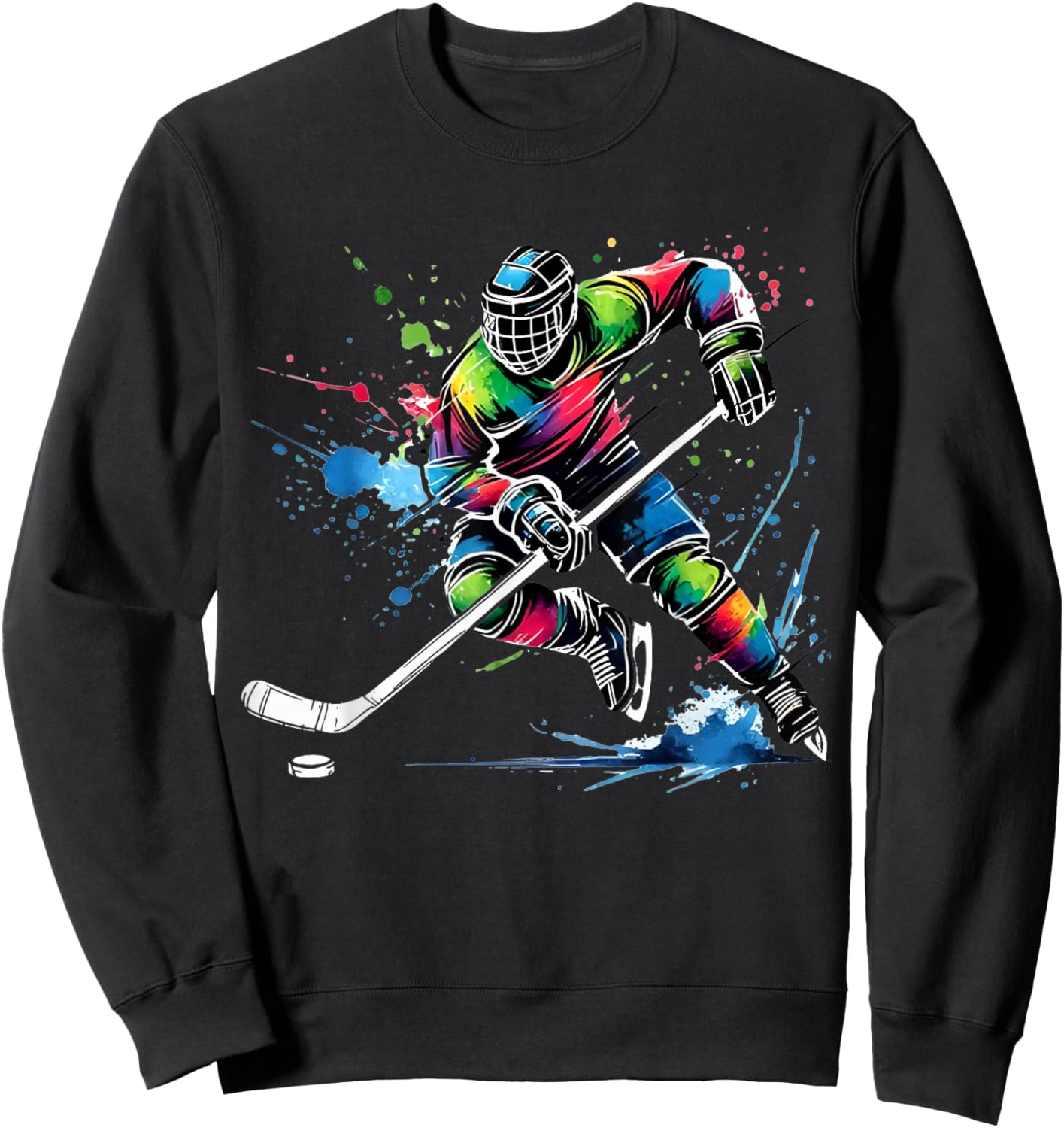 Colorful Ice Hockey Fan Player Tie Dye Color Splash Sports Sweatshirt - Sweatshirt | Black