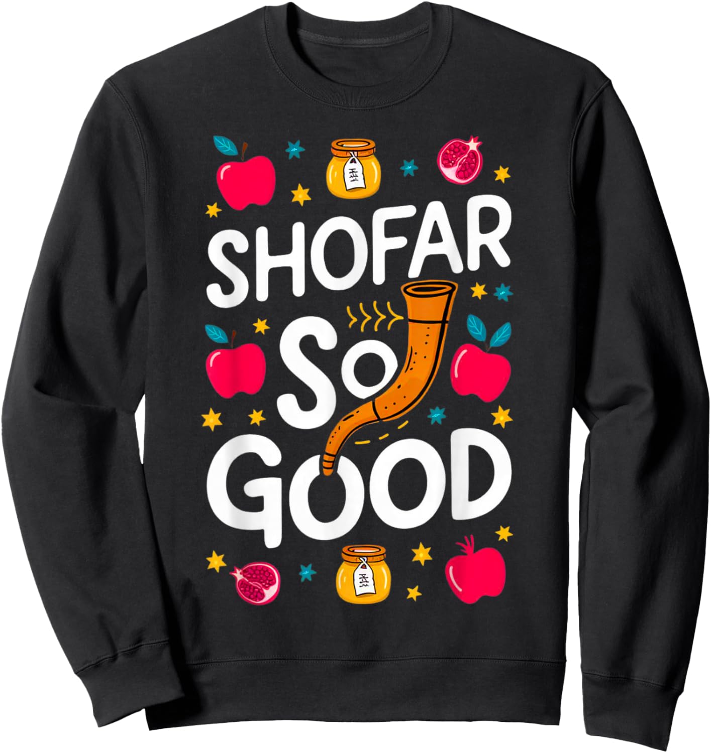 Rosh Hashanah Jewish New Year Shana Tova Apple Honey Shofar Sweatshirt - Sweatshirt | Black