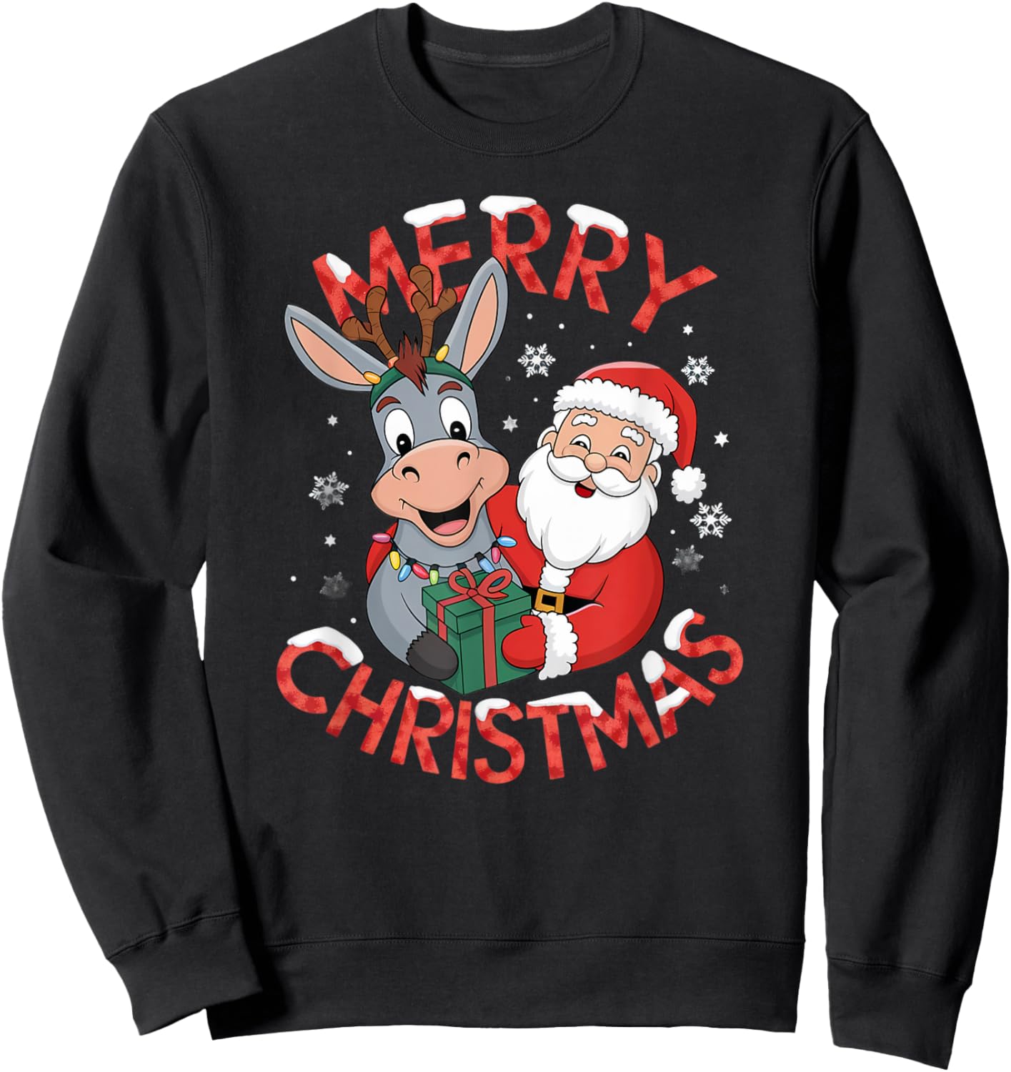 Cute Xmas Donkey Santa on Donkey Christmas Sweatshirt - Sweatshirt | Black
