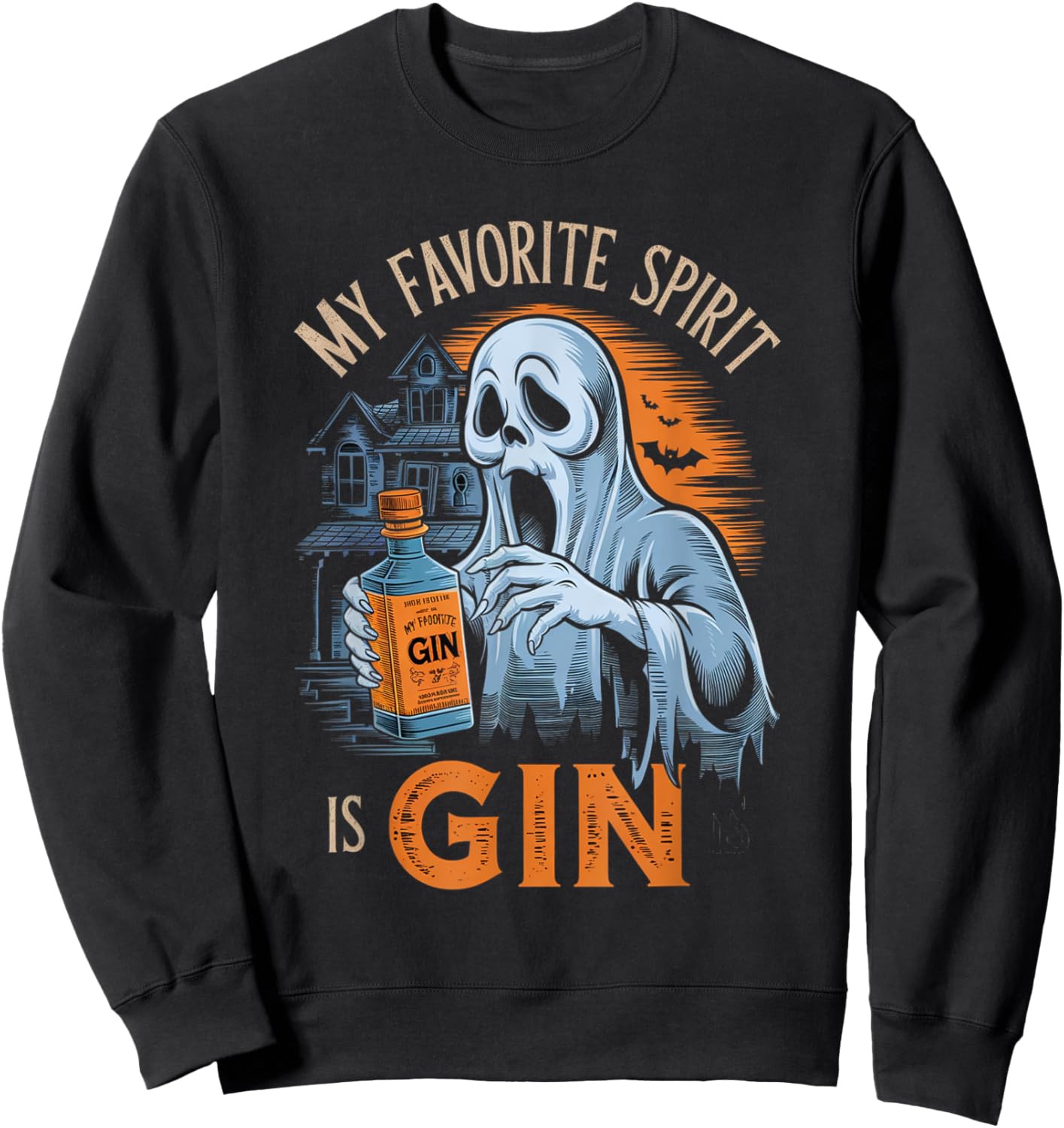 My Favorite Spirit Is Gin Ghost Halloween Gin Sweatshirt - Sweatshirt | Black
