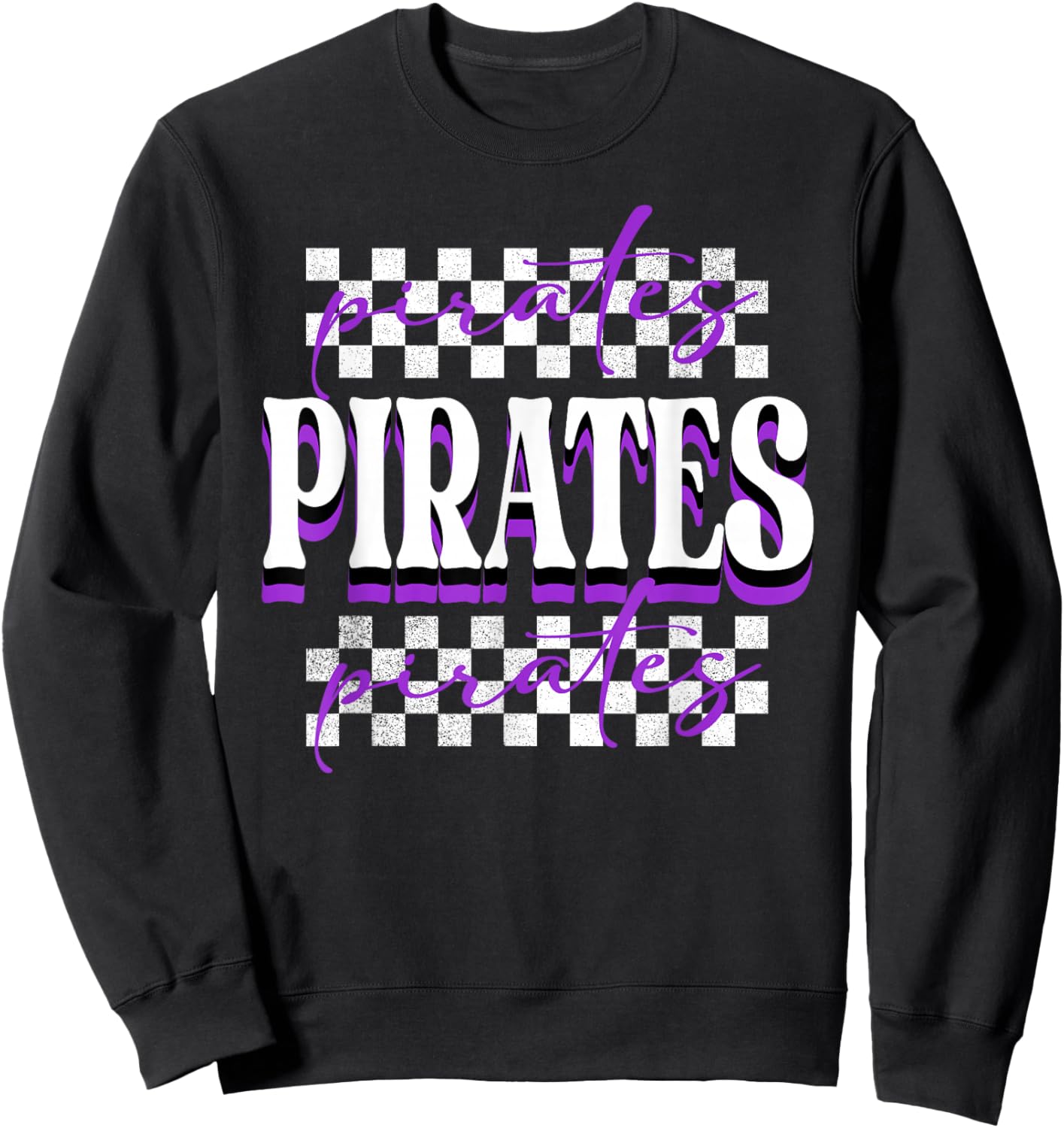 Pirates Checkered School Spirit Purple Pirate Pride Mascot Sweatshirt - Sweatshirt | Black