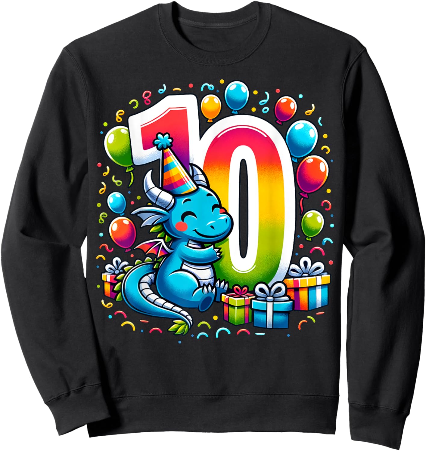 Dragon 10th birthday boy girl 10 years old tenth ten Dragon Sweatshirt - Sweatshirt | Black