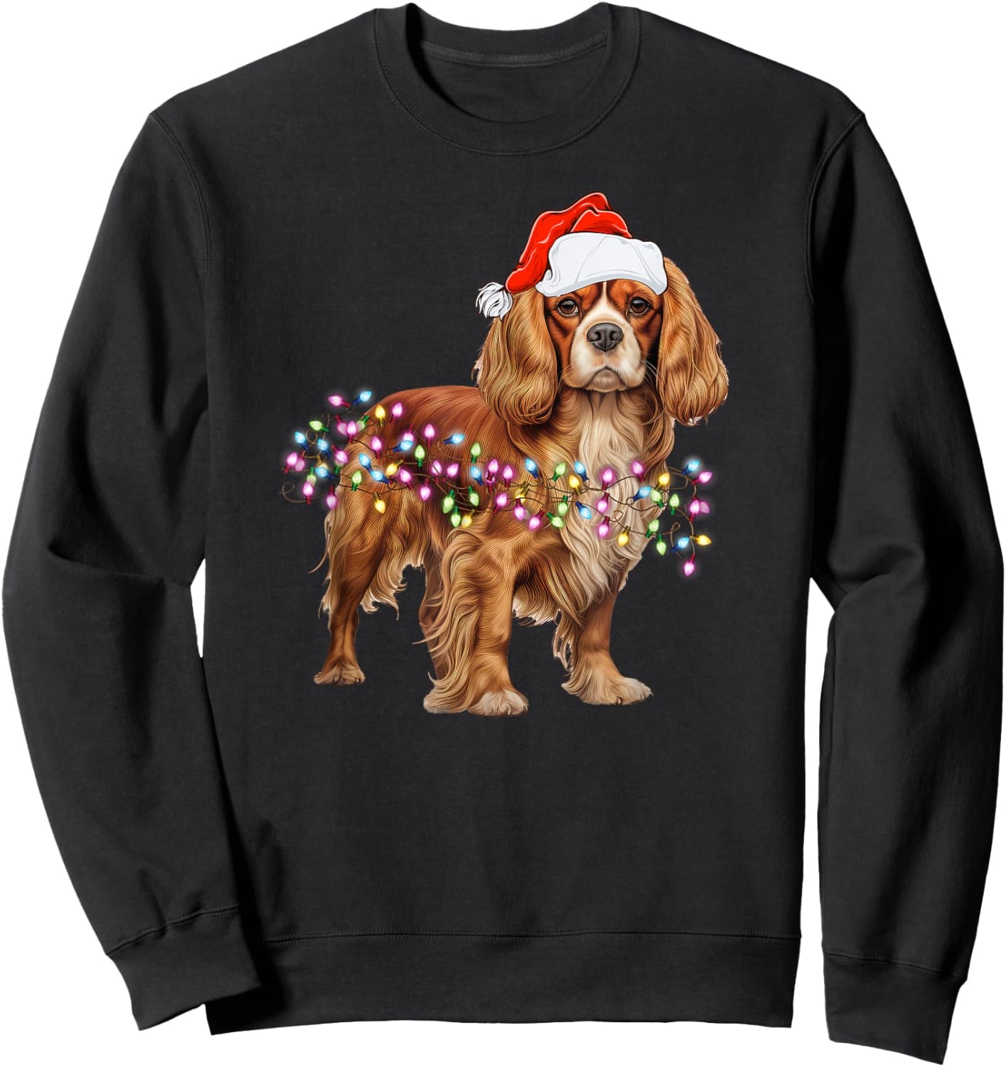 Christmas Lights Cavalier King Charles Spaniel dog Cute Sweatshirt - Sweatshirt | Black