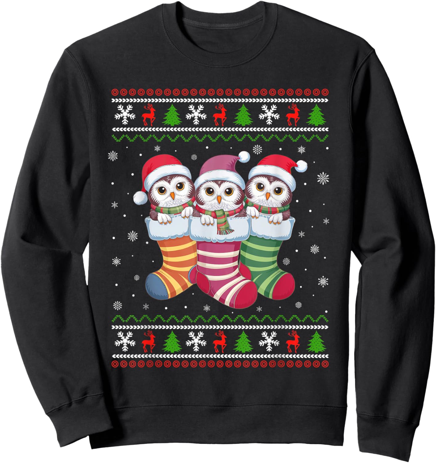 Ugly Xmas Sweater Snowy Owl In Christmas Socks Sweatshirt - Sweatshirt | Black