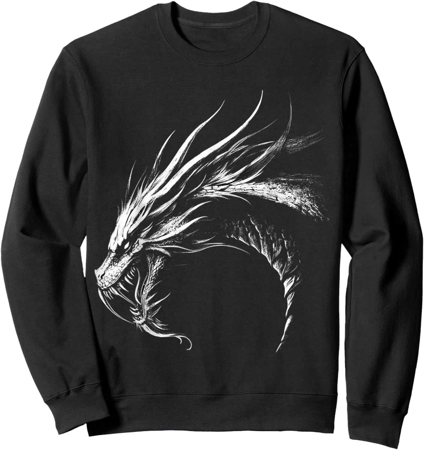 Silver Dragon Graphic Mythical Illustration Silver Dragon Sweatshirt - Sweatshirt | Black